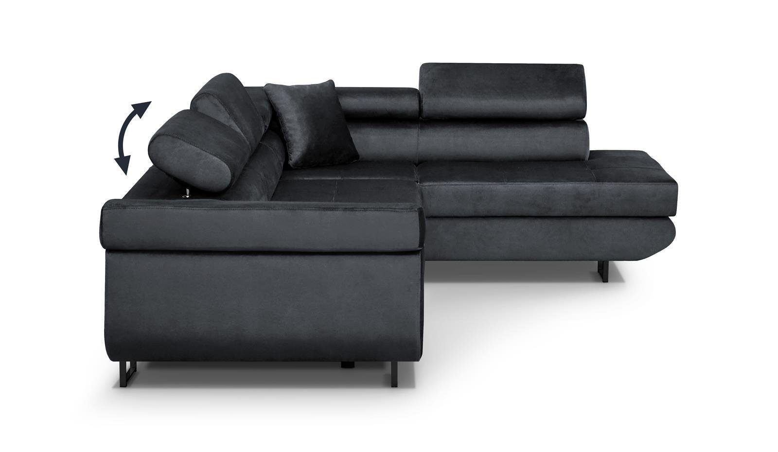 Beautysofa Ecksofa Waldo L, inklusive Schlaffunktion, Bettkasten, mit verstellbaren Kopfstützen, L-förmige Ecke mit Wellenfedern, gepolstertes Schlafecke für Wohnzimmer