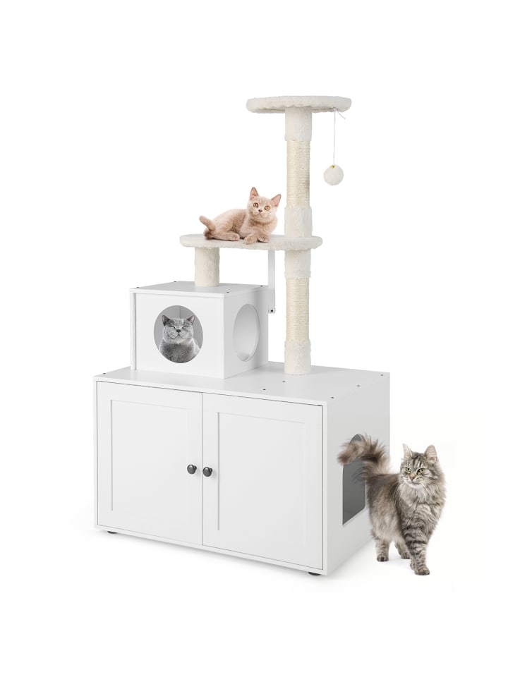 COSTWAY Kratzbaum mit Katzenschrank in Weiß günstig kaufen onesize