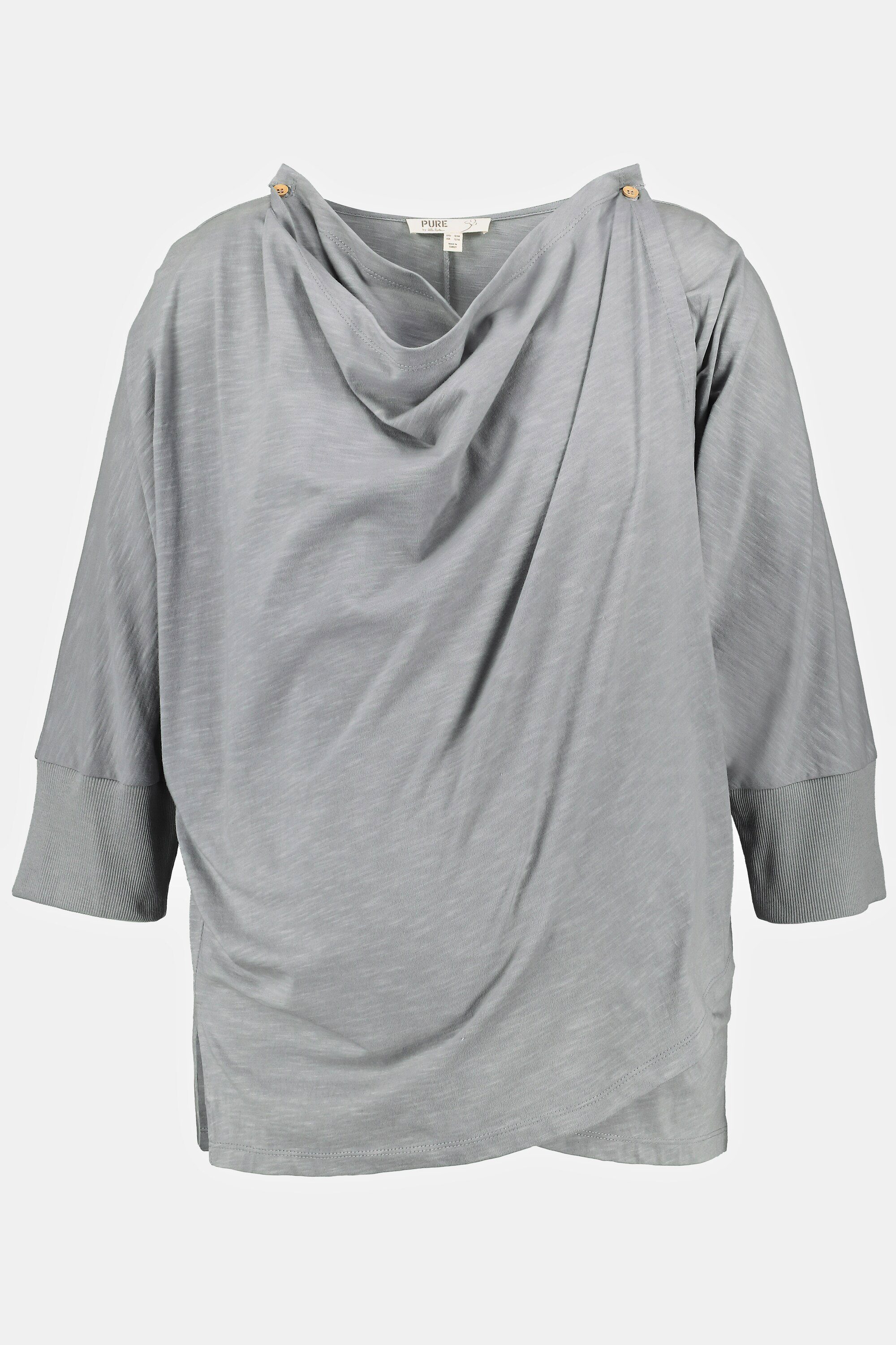 Ulla Popken Shirtjacke Bellieva-Shirtjacke Schulterknopf 3/4-Arm GOTS