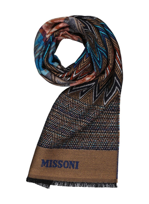MISSONI, Schal, Schurwolle, braun-blau gemustert