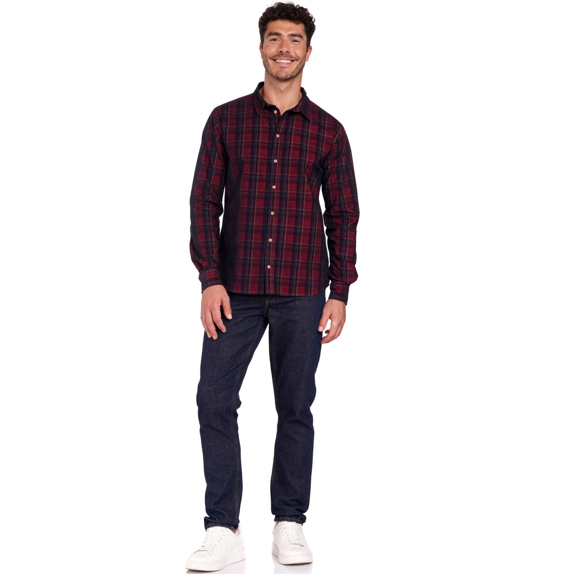Herren Weihnachtshemd aus Cord dunkelrot / dunkelblau