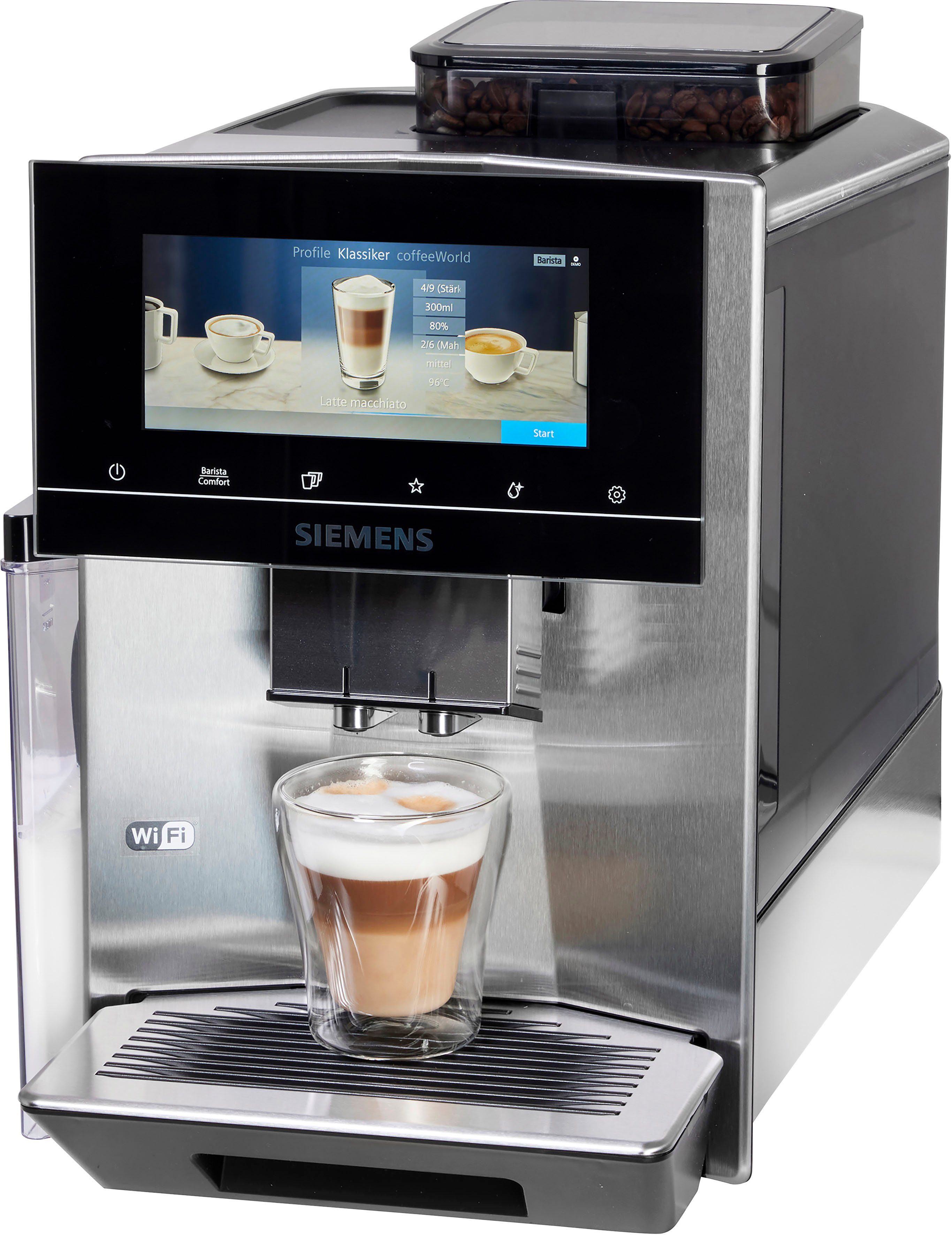 SIEMENS Kaffeevollautomat EQ900 TQ903D43, Home Connect App, baristaMode, superSilent, 6,8” Full-Touch-Display