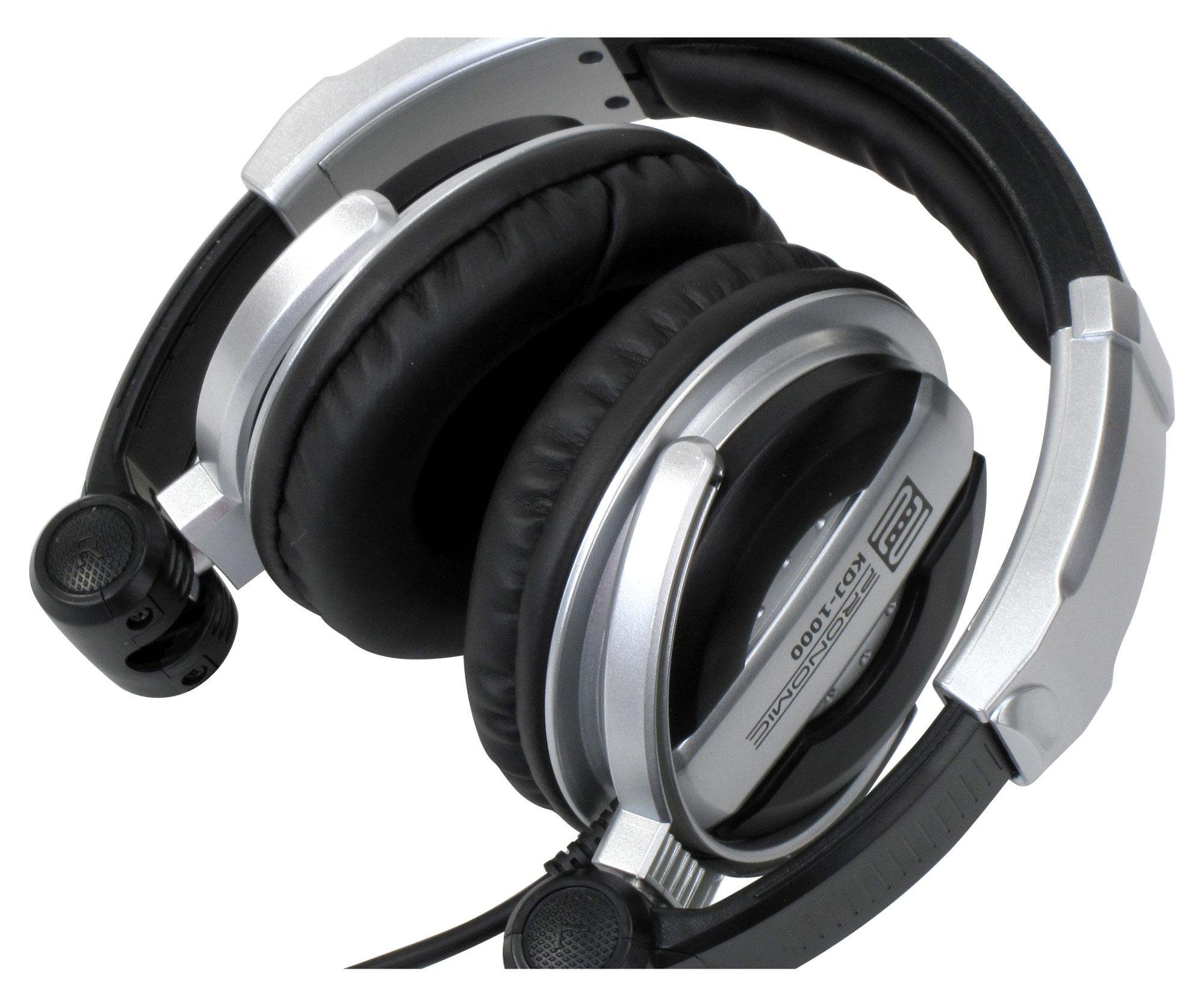 Pronomic KDJ-1000 DJ-Kopfhörer (Außenschallisolierung dynamischer Kopfhörer, 107 db SPL, 3,5 m Kabel, verstellbarer Kopfbügel, inkl. Adapter)