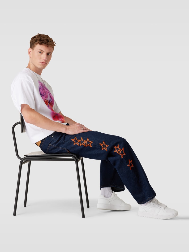 Baggy Jeans mit Motiv-Stitching Modell 'STARS' in blau