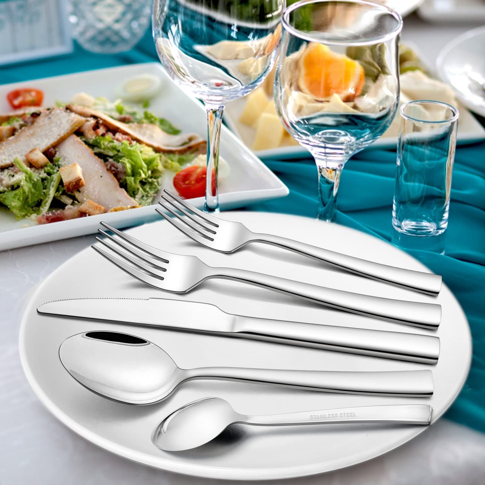 Tisoutec Besteck-Set Besteck Set für 6 Personen,36teiliges Edelstahl Essbesteck&Steakmesser, Elegantes/Modernes Besteckset,Besteck Set für Restaurant,Hotel,Zuhause