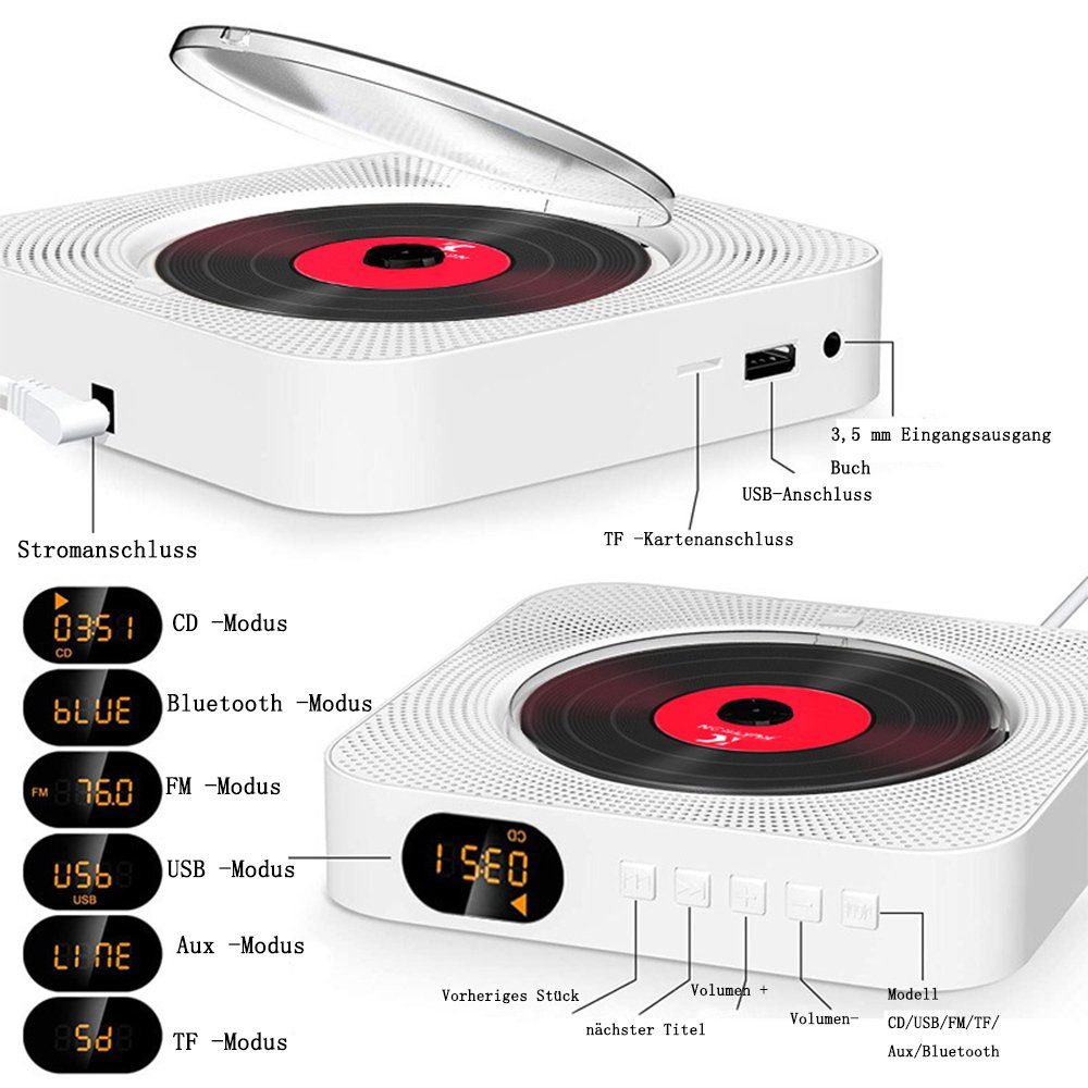GelldG CD Player mit Radio Boombox, Bluetooth CD Player DVD-Player