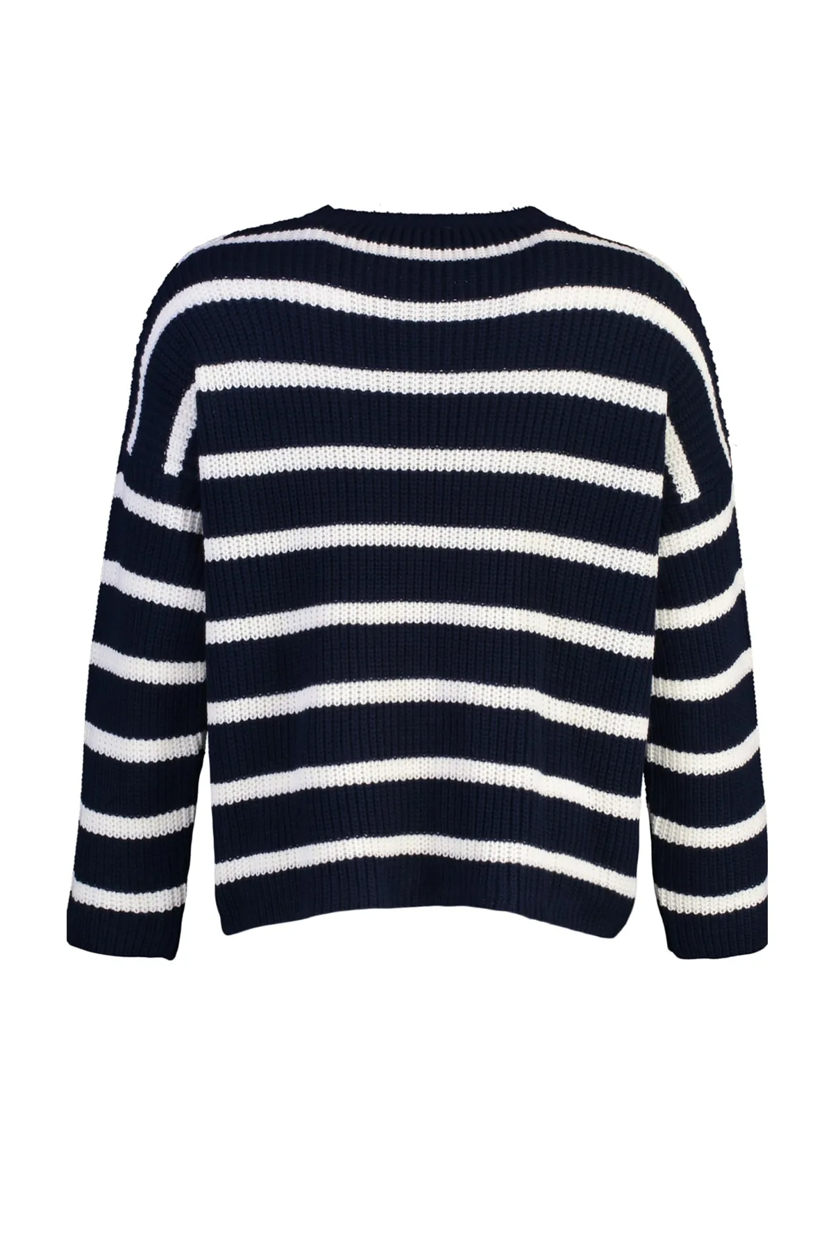 Trendyol Curve  Marineblauer, gestreifter, schulterfreier Strickpullover