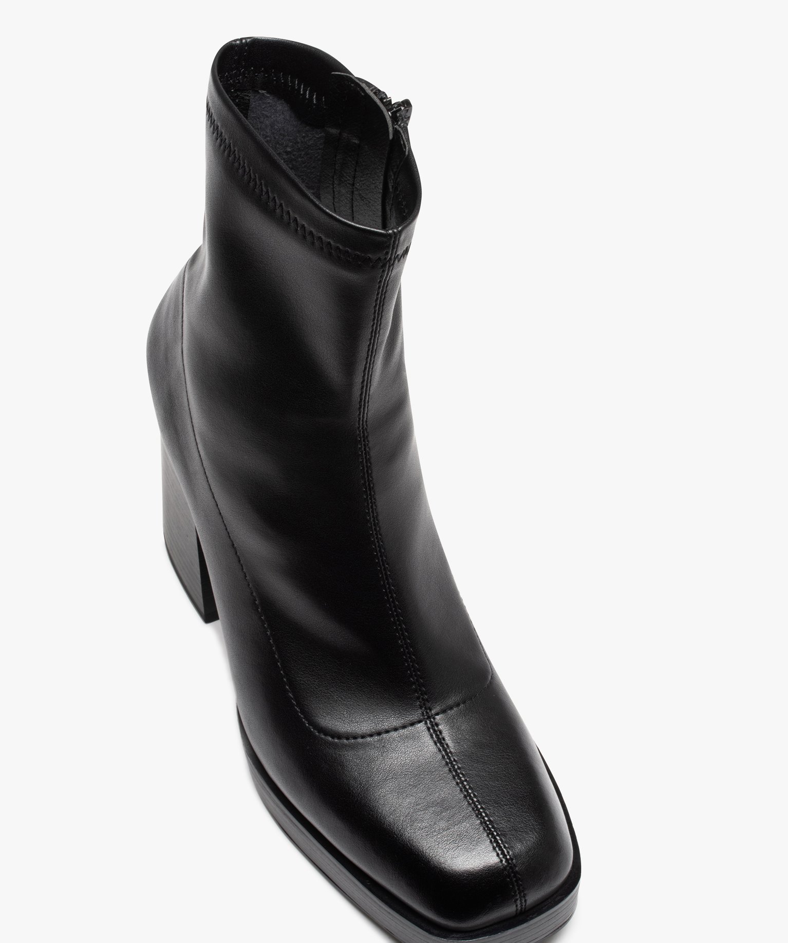Boots femme unies à talon haut carré avec col stretch noir | GEMO