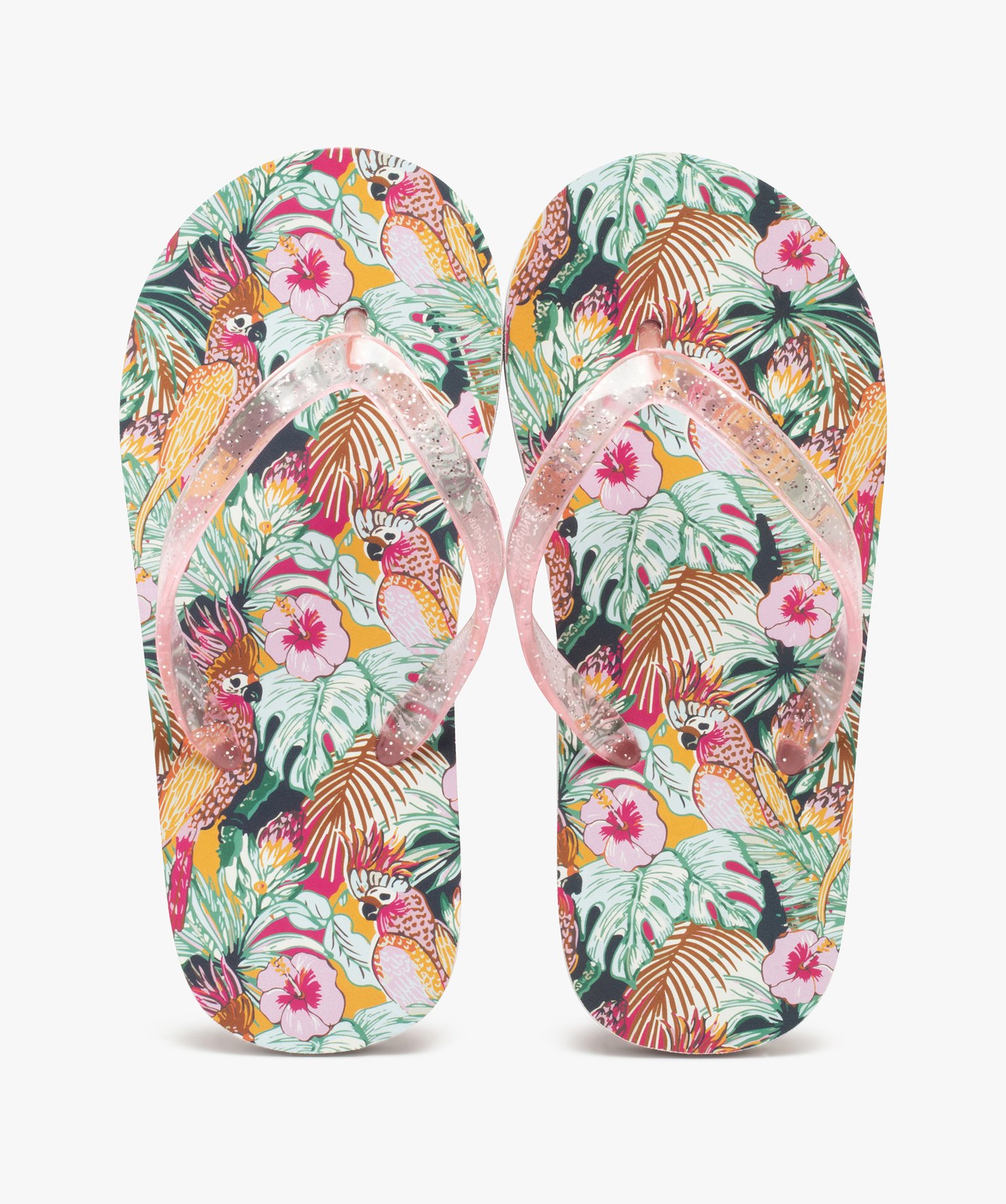 Tongs fille à semelle imprimée jungle et brides pailletées multicolore | GEMO