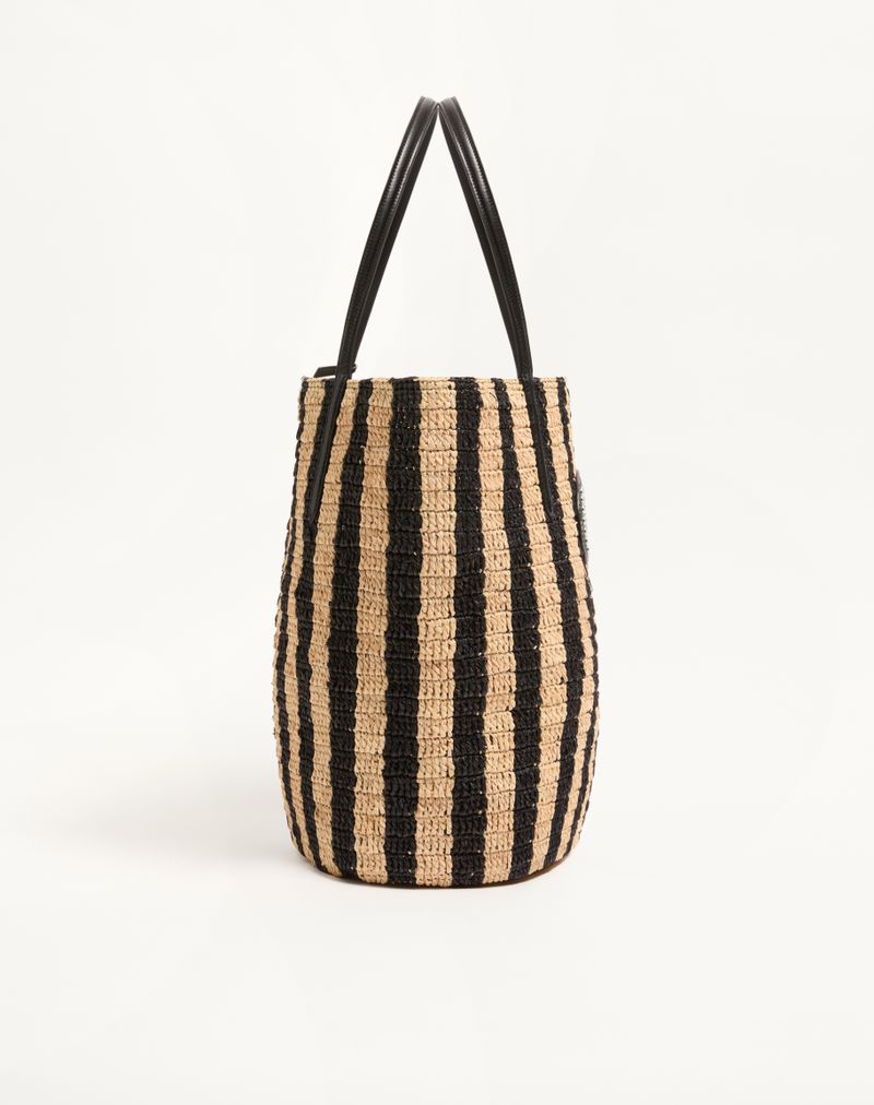 Bolsa de compras listrada de ráfia Valentino Garavani