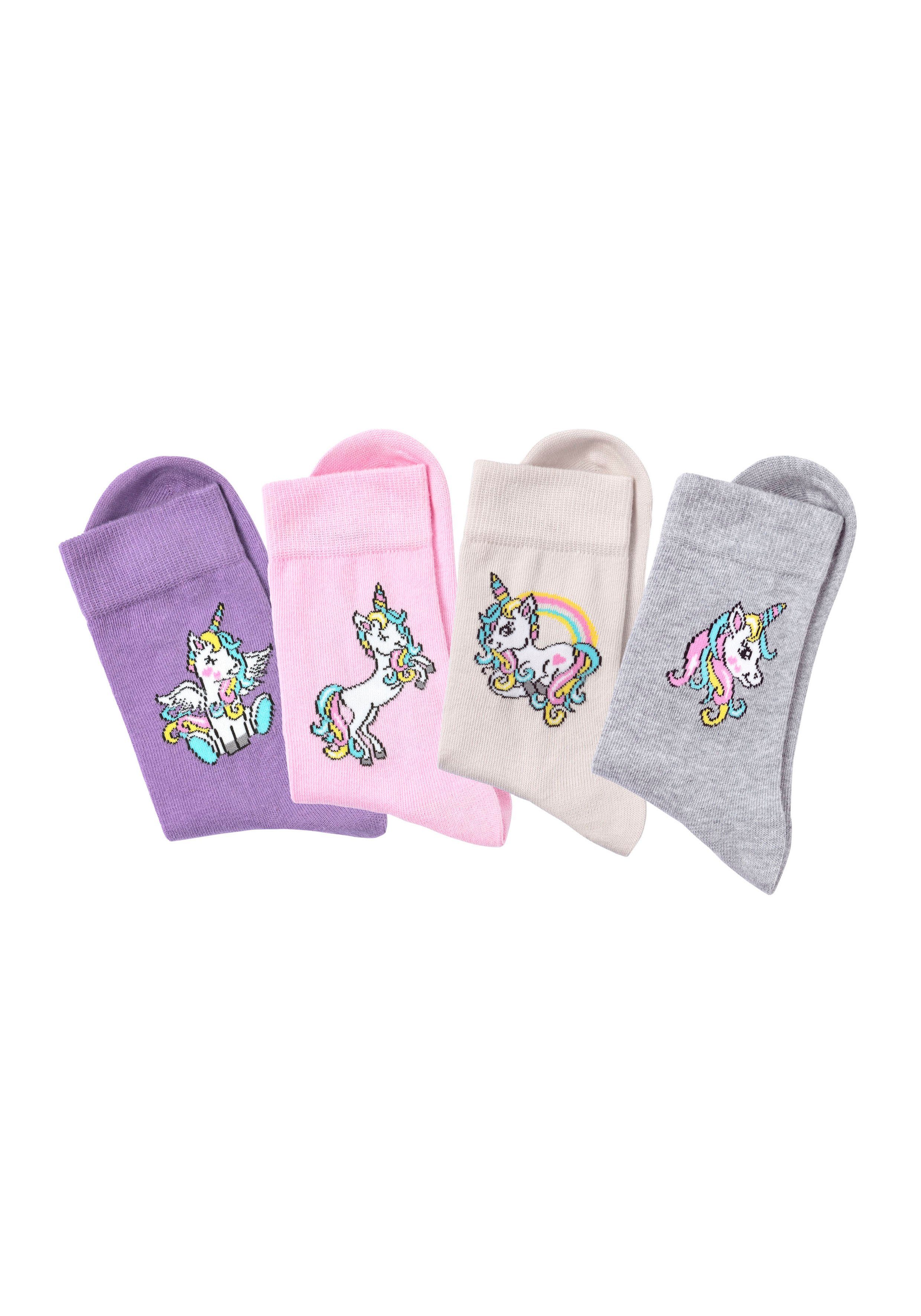 H.I.S Basicsocken (4-Paar) mit Einhorn Motiven
