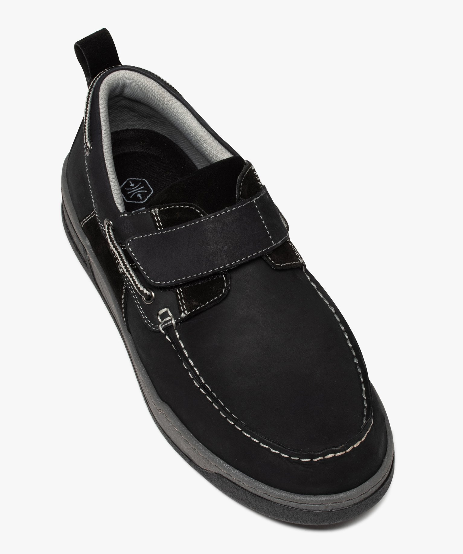Chaussures bateau homme unies à scratch marine | GEMO
