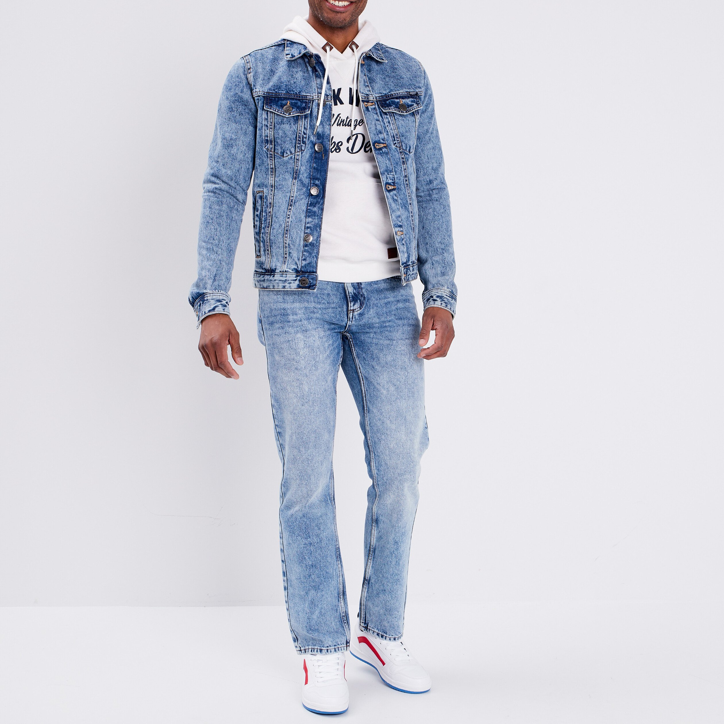 Jeans regular stretch ceinturé denim double stone homme | La Halle
