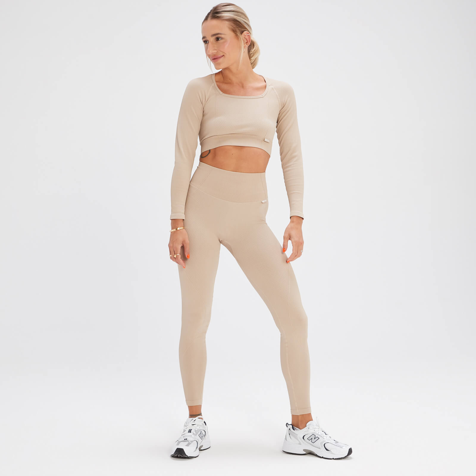 Crop top à manches longues sans coutures MP x Tatiana – Crème