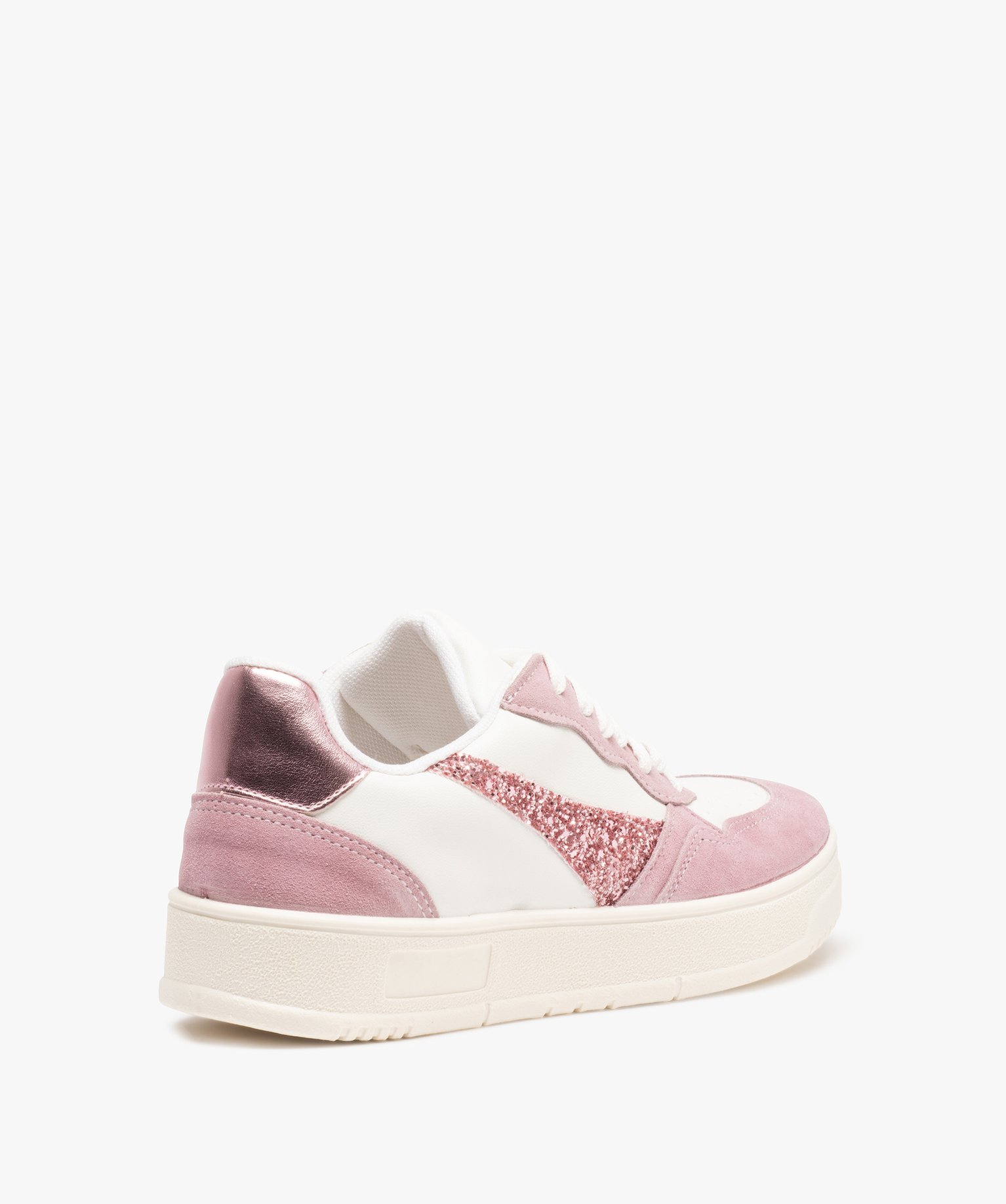 Baskets femme à détails pailletés fermeture lacets rose | GEMO