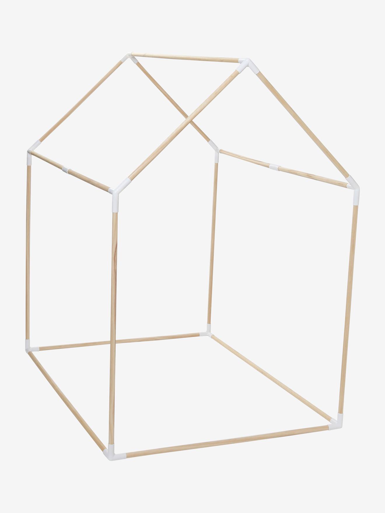Vertbaudet Kinder Spielzelt, Spielhaus aus Baumwollstoff/Holzstangen - blau/mehrfarbig bedruckt