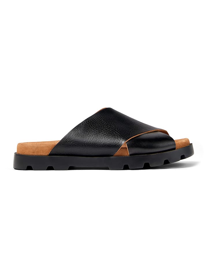 Camper Leder-Pantoletten in Schwarz günstig kaufen