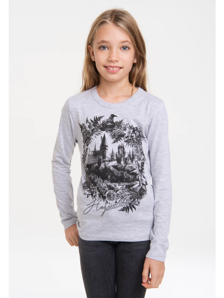 Logoshirt Langarmshirt Harry Potter - Hogwarts Schloss in grau-meliert günstig kaufen