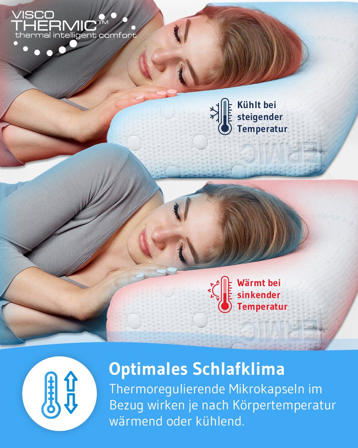 Nackenstützkissen HADAR Nackenstützkissen, Third of Life, Bezug: Thermic, Seitenschläfer,Rückenschläfer, Höhenverstellbar, Visco-Schaumkissen für Seitenschläfer/Rückenschläfer