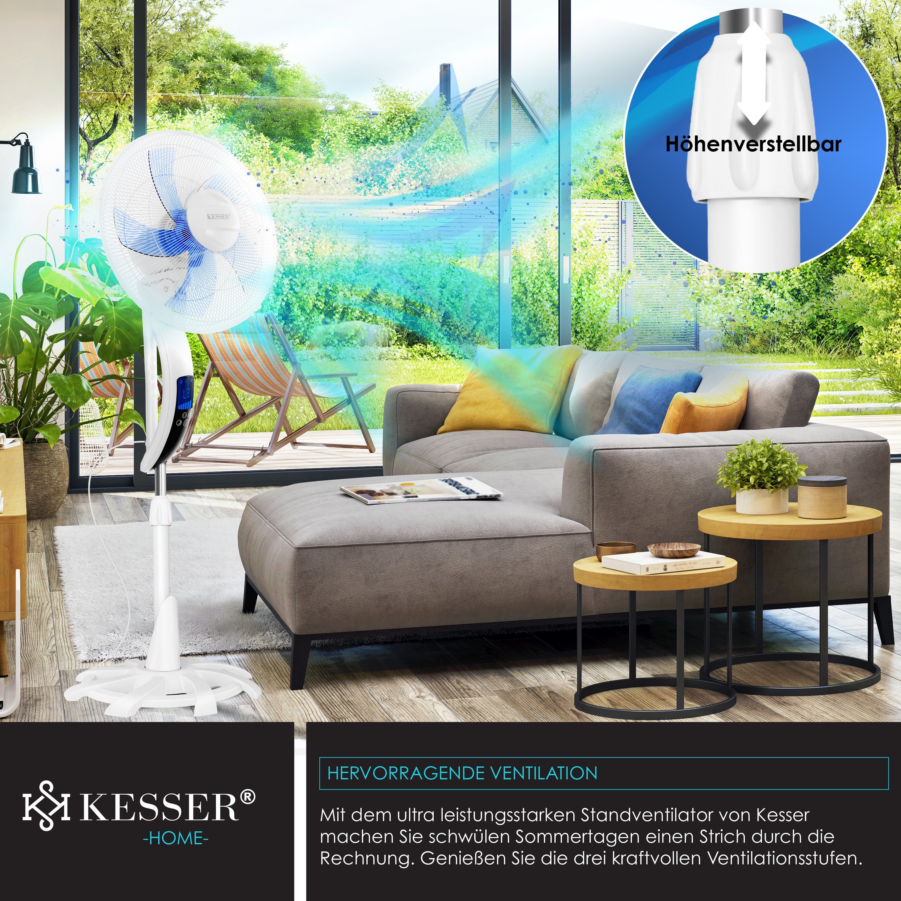 KESSER Standventilator, Standventilator mit Fernbedienung Timer Standlüfter