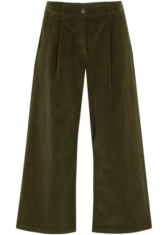 Weite Stretchcord-Culotte mit High-Waist-Bequembund, 7/8-Länge