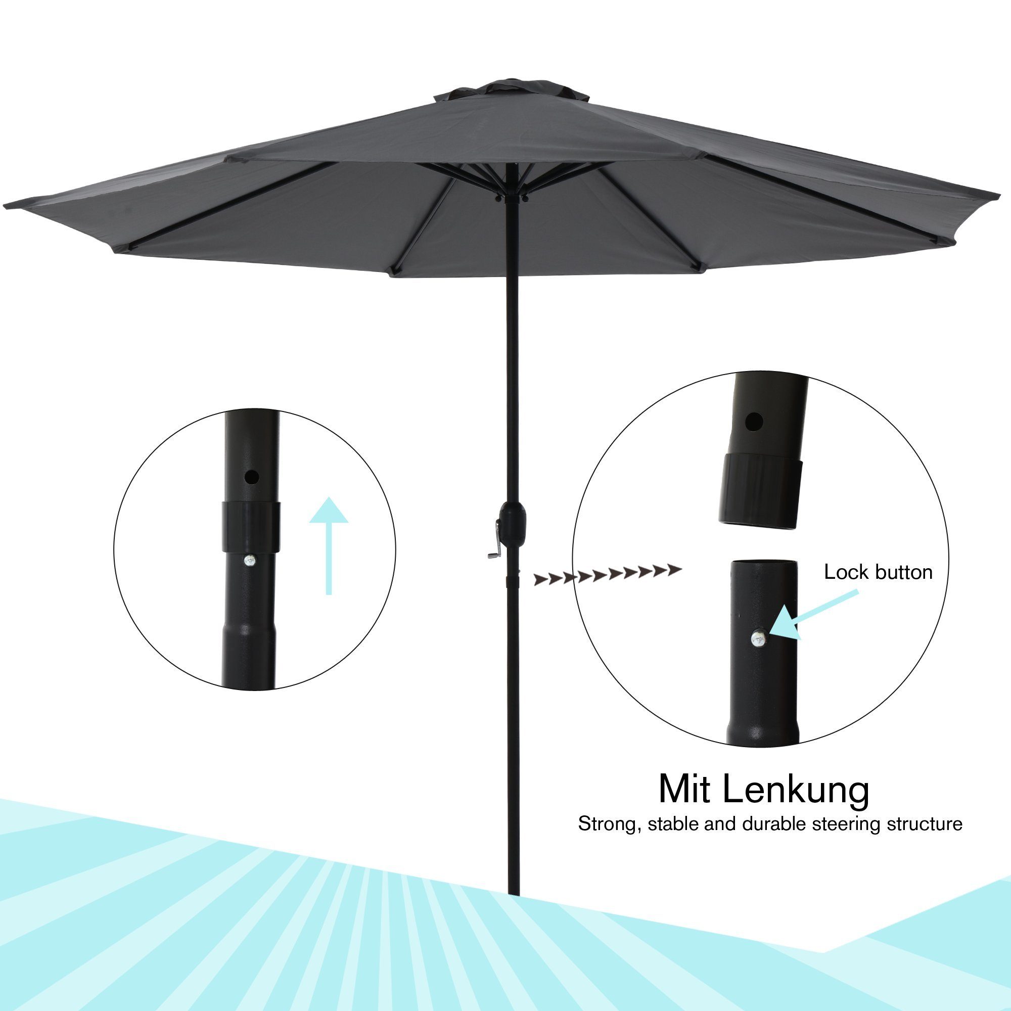 Mucola Sonnenschirm Sonnenschirm Ø3m LED Beleuchtung UV-Schutz Ampelschirm Sonnenschutz, Stück, Premium-Sonnenschirm, LED-Beleuchtung