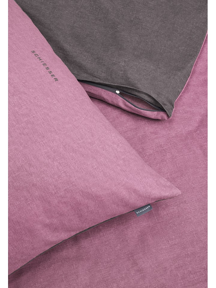 Schiesser Feinbiber-Bettwäsche-Set in Rosa/ Grau günstig kaufen