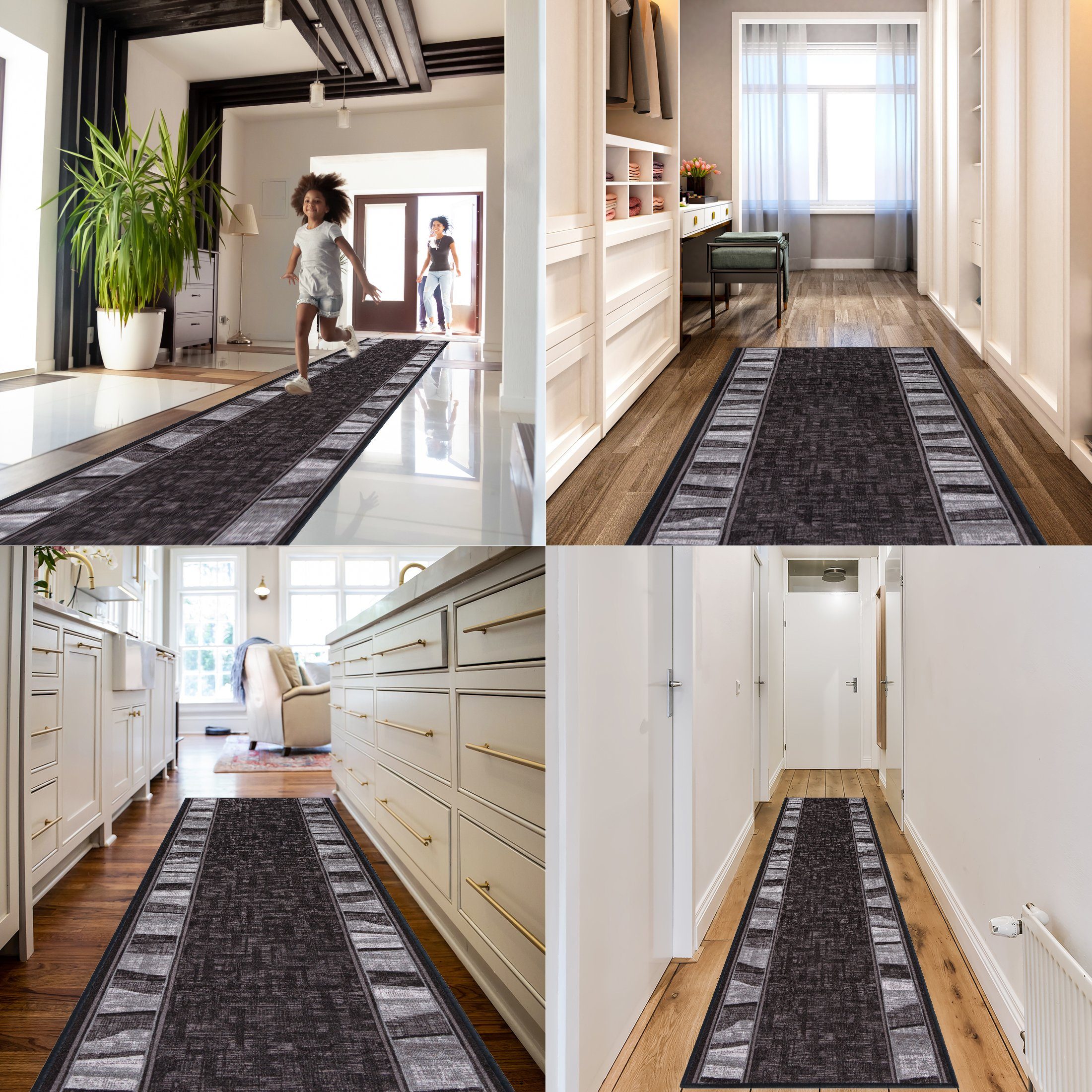 Läufer Läufer Teppichläufer Brücke - Vorzimmer Küche - Grau, Mazovia, 67 x 100 cm, Kurzflor, Rutschfest, Meterware, Verschiedene Größen