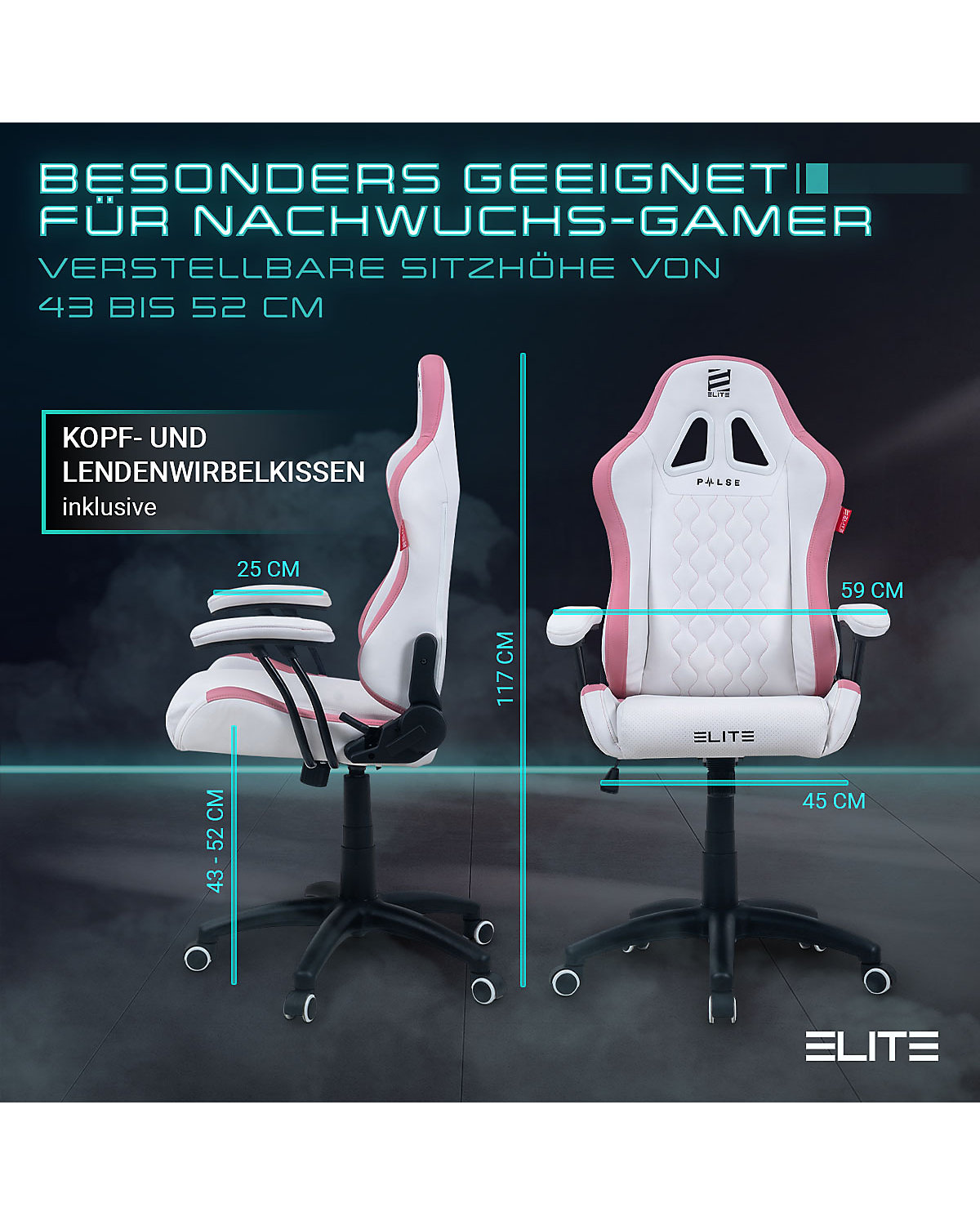 Gaming Stuhl PULSE - Ergonomischer Kinder Luxus Gaming Stuhl - 4D Armlehnen - Bürostuhl