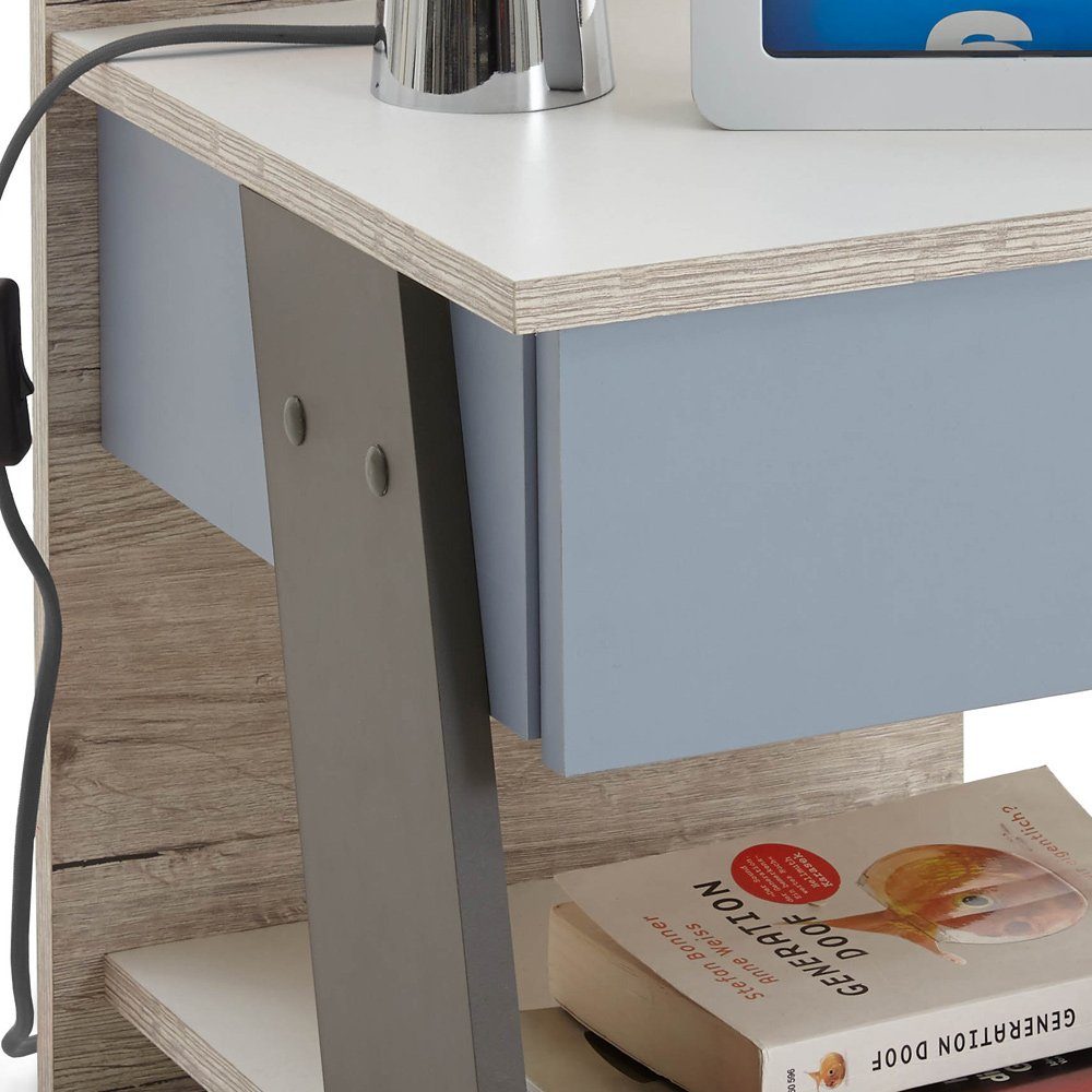 Lomadox Jugendzimmer-Set LEEDS-10, (Sparset, 3-tlg), Sandeiche Nb. mit weiß Lava und Denim Blau