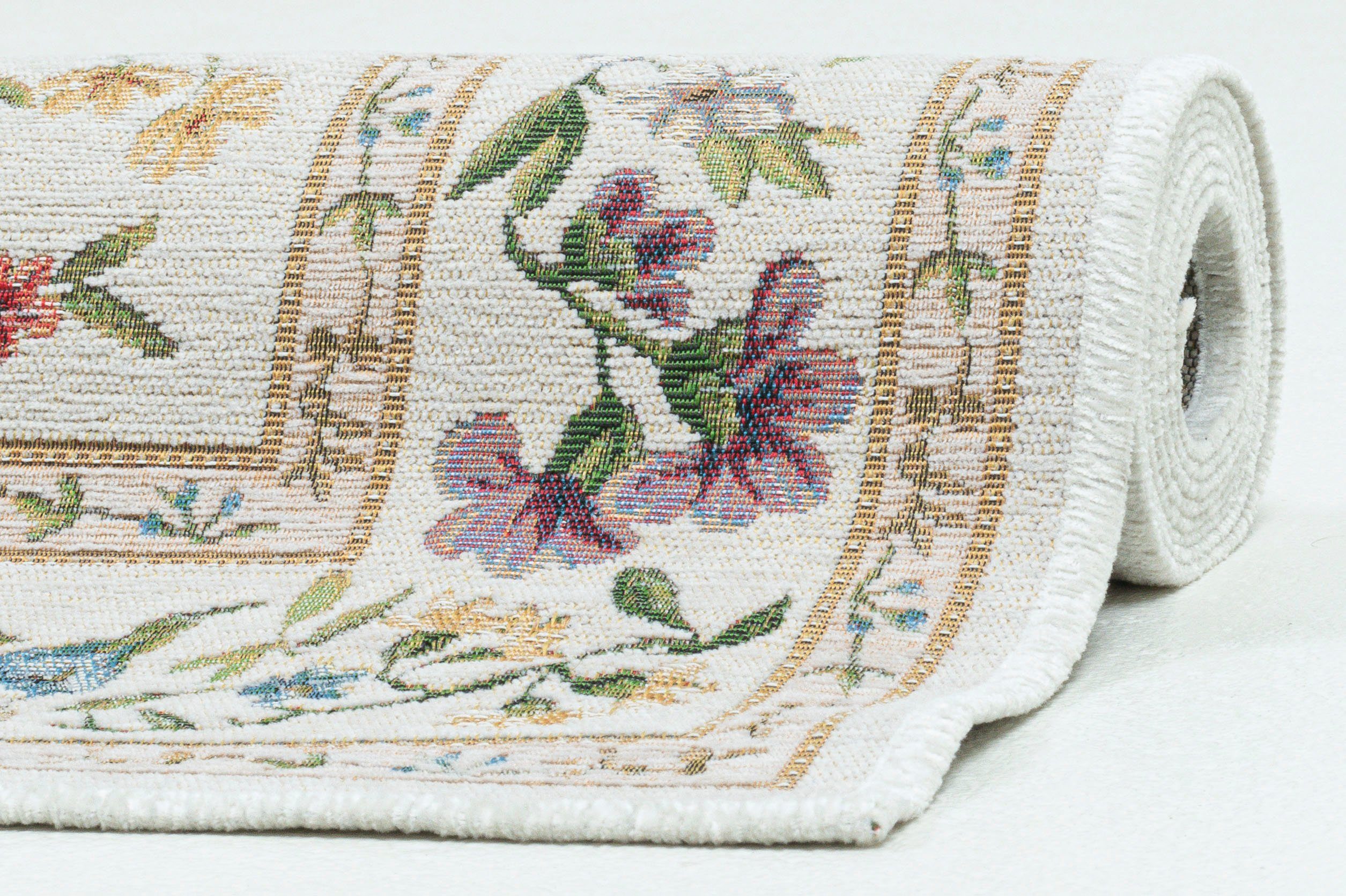Bettumrandung Flomi Sagrini THEKO, Höhe 3 mm, (3-tlg), Läufer-Set, Flachgewebe, gewebt, Pastell-Farben, Blumen Design