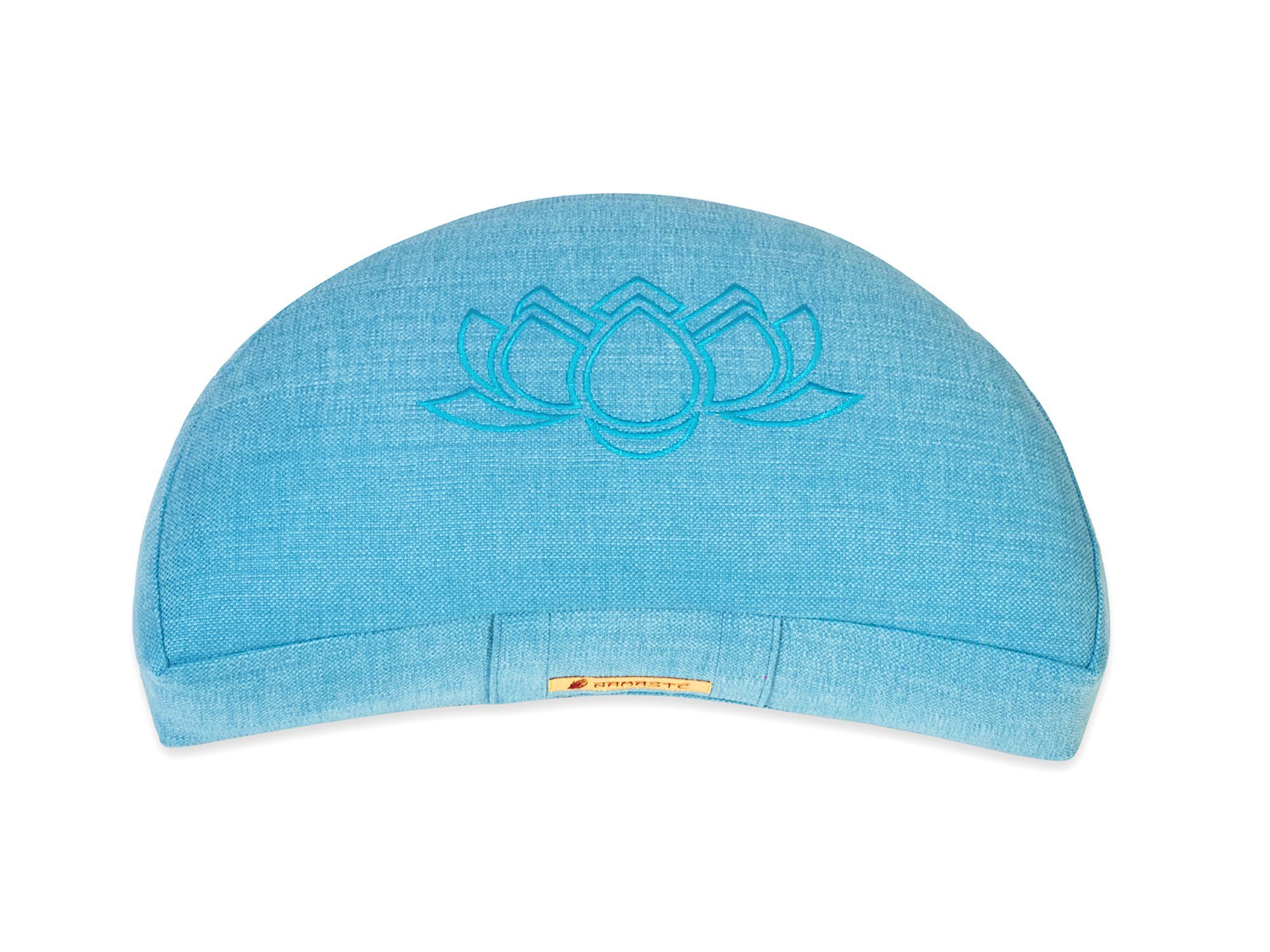 Yogishop Meditationskissen Meditationskissen Darshan Neo Lotus, Hochwertiges Meditationskissen, Halbmond mit Lotos Applikation.
