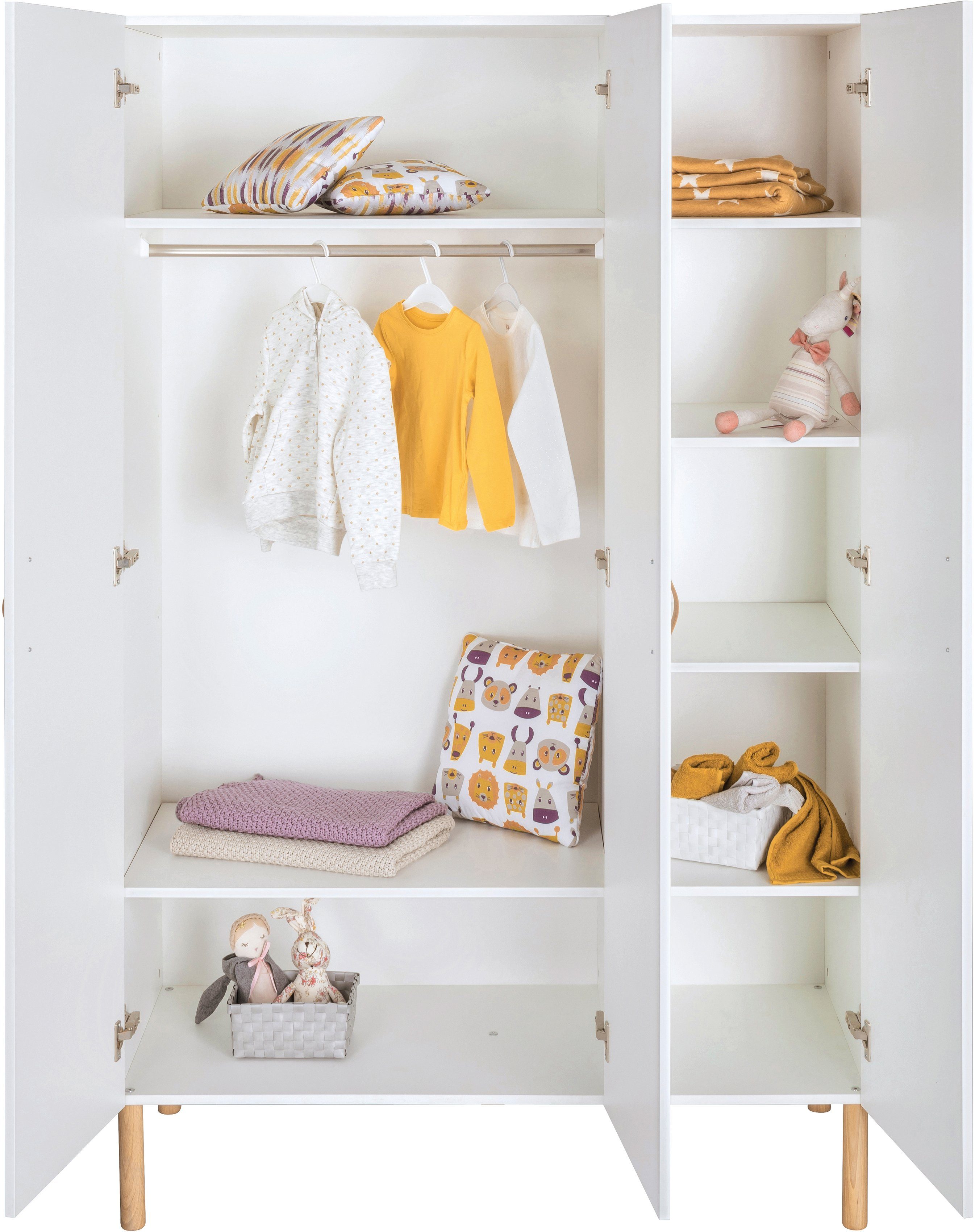 Schardt Babyzimmer-Komplettset Camiel White, (3-St., Kinderbett, Kleiderschrank, Wickelkommode), mit Kinderbett mit Umbauseiten, 3-trg. Schrank und Wickelkommode