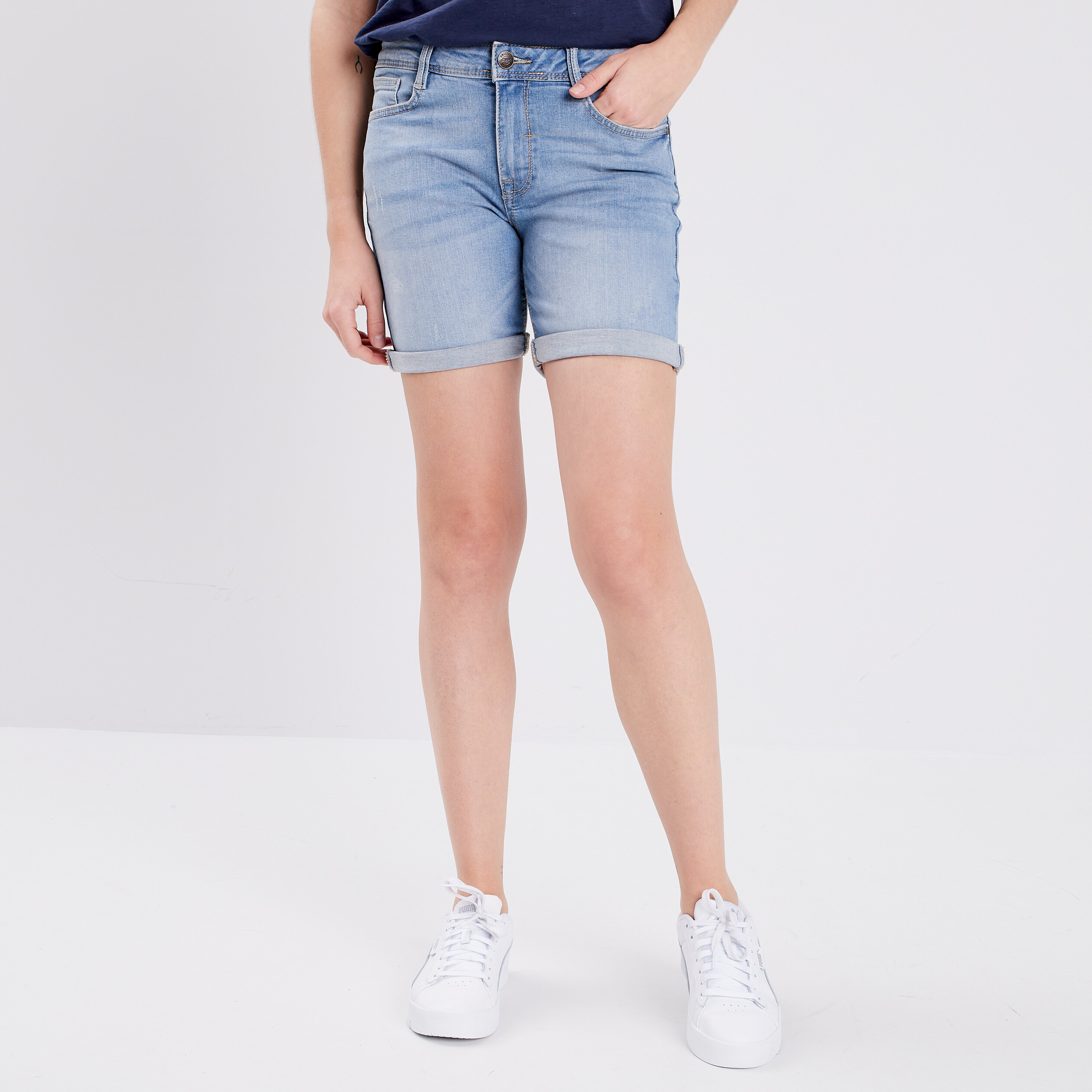 Short slim en jean délavé denim triple stone femme | La Halle