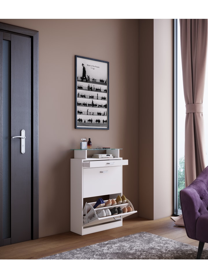 VCM  Holz Regal Schuhschrank Schuhkipper Klappen Braso in Weiß günstig kaufen onesize