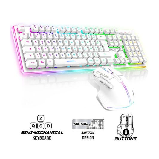 Spirit of Gamer Gaming-Paket – Kabellose AZERTY FR Tastatur mit RGB-Maus (4800 DPI), wiederaufladbar, Aluminium – Kompatibel mit PC/PS4/PS5/Xbox – Weiß