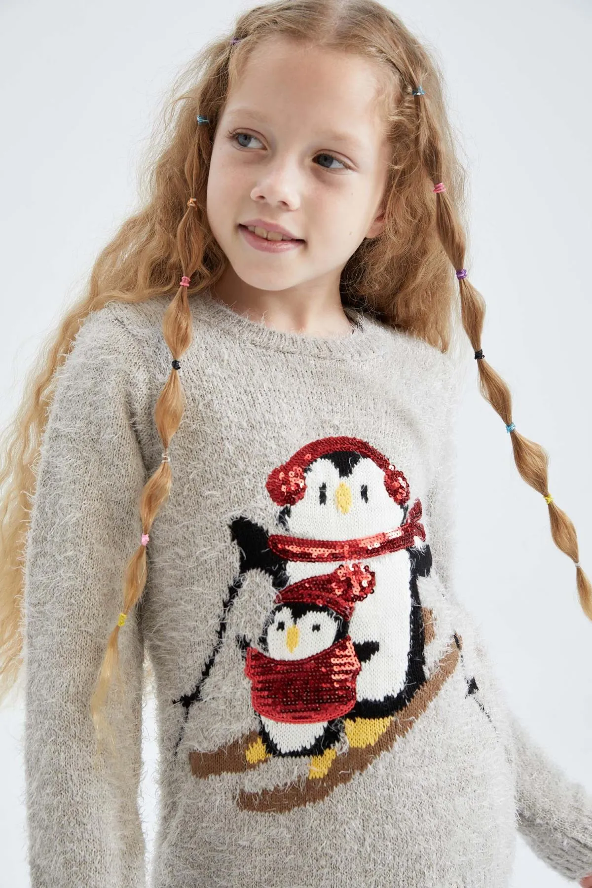 DeFacto  Mädchenpullover mit Rundhalsausschnitt und Neujahrsmotiv