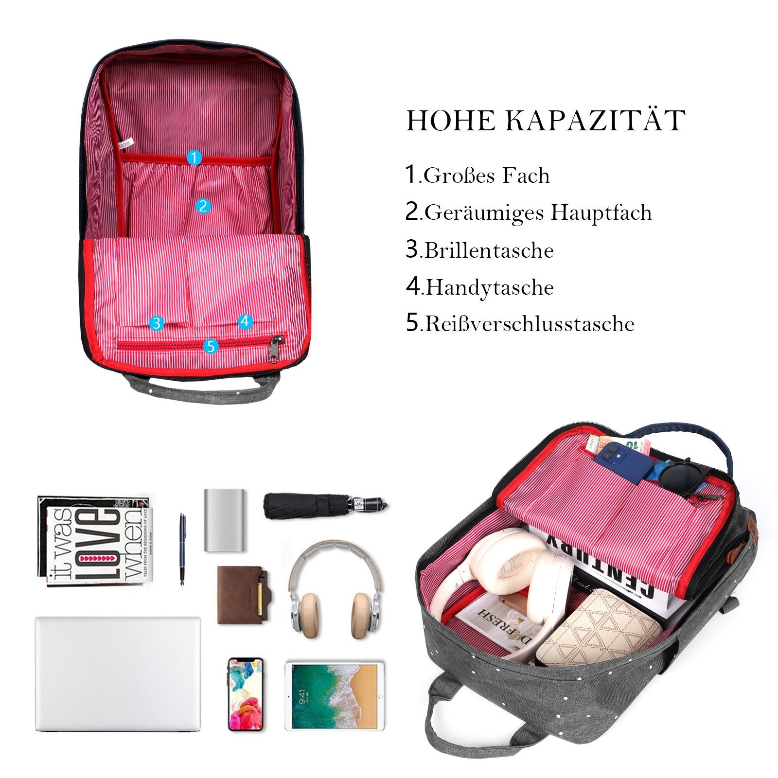 TAN.TOMI Freizeitrucksack Rucksack Damen,Schulrucksack Mädchen Teenager Rucksack Frauen, Rucksack Schule,Tagesrucksack mit Laptopfach für 15.6 Zoll Laptop