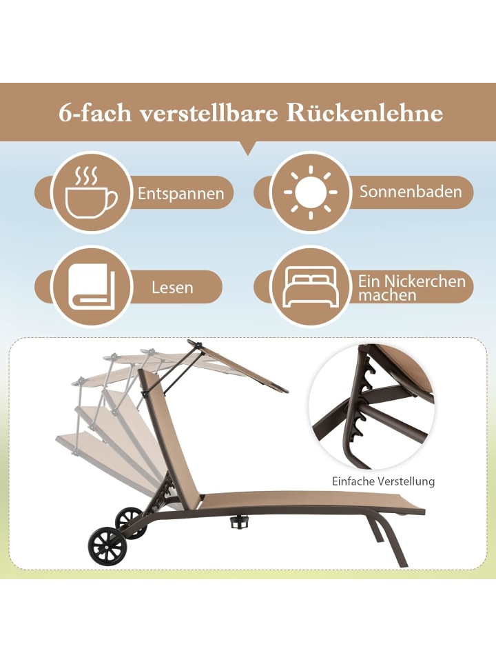 COSTWAY Sonnenliege mit Rollen in Braun günstig kaufen onesize