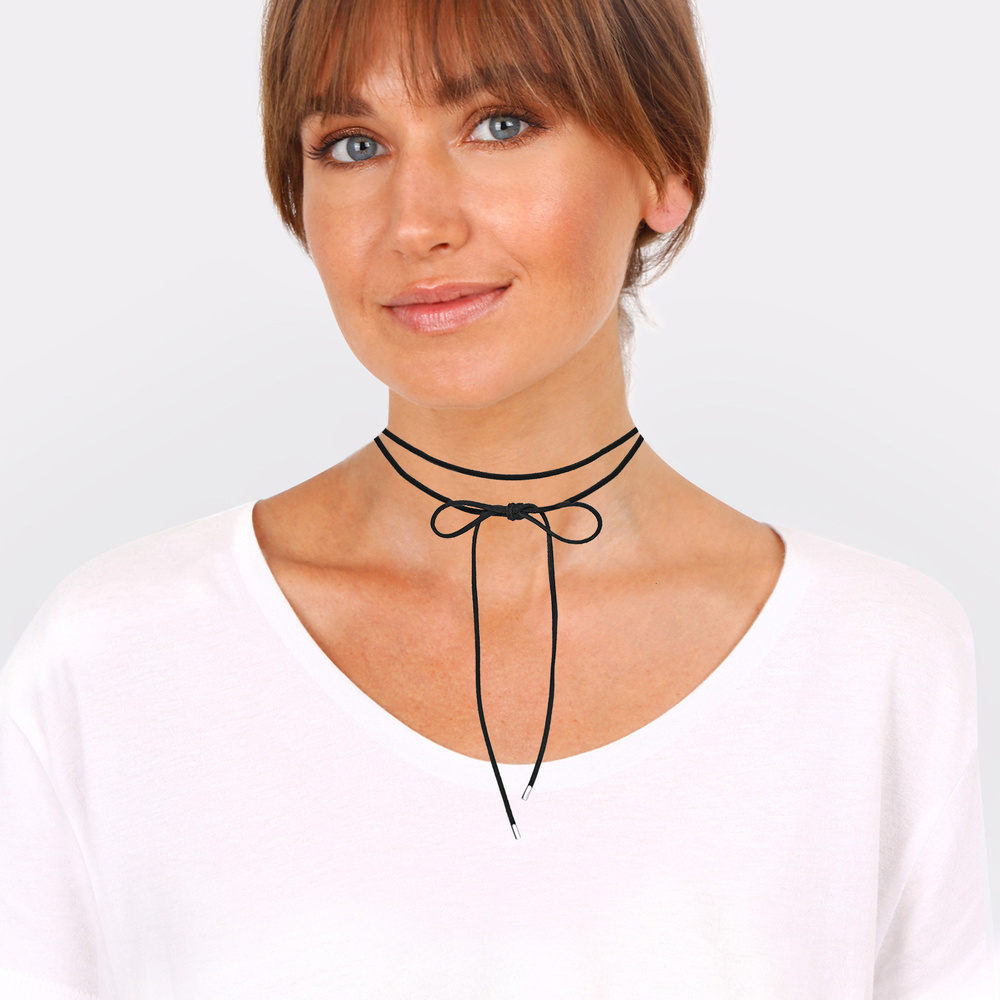Elli Elli Collier Femmes choker noeud tendance blogueurs avec daim noir en argent ster collier