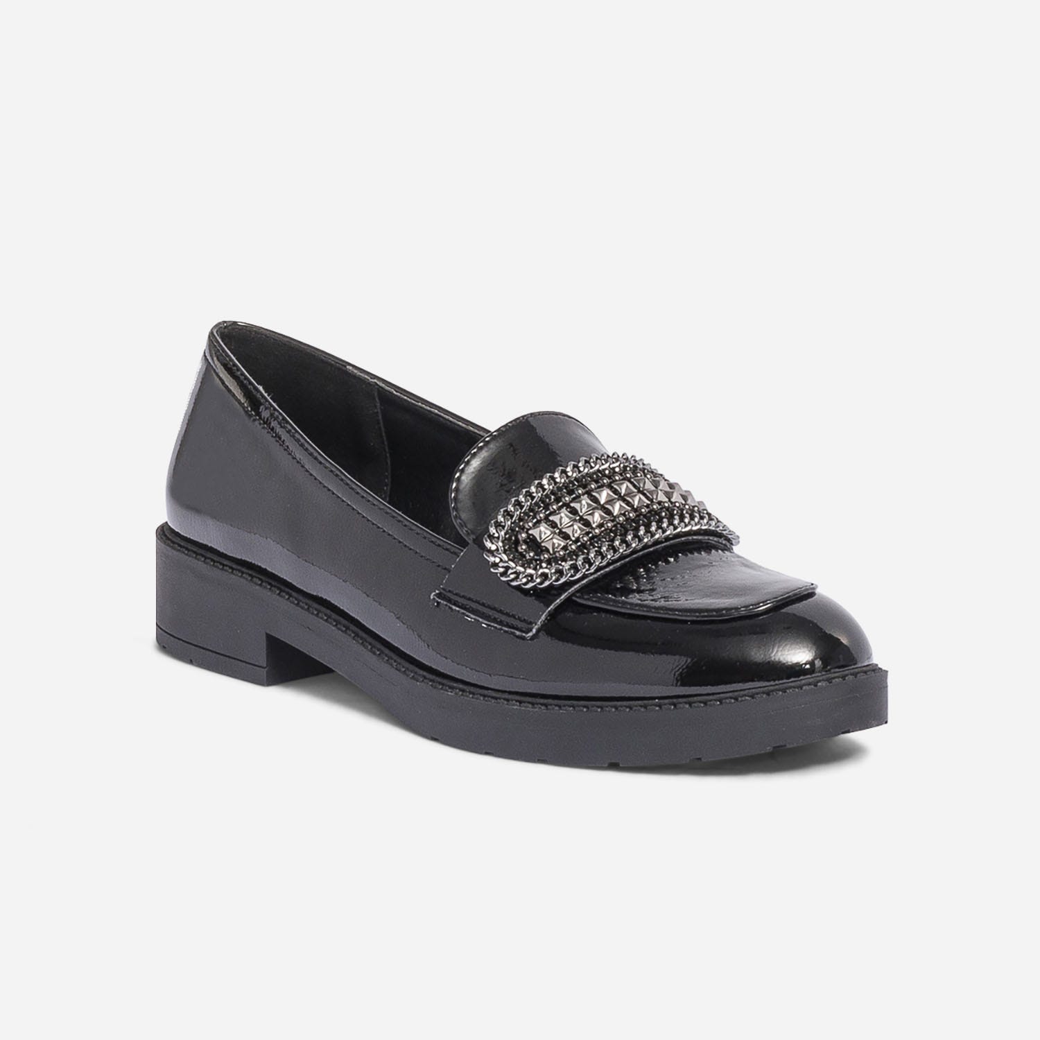 Mocassin TEXTO noir verni avec bijou
