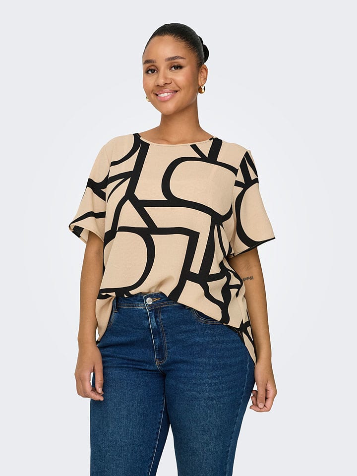 ONLY Carmakoma Bluse in Beige/ Schwarz günstig kaufen