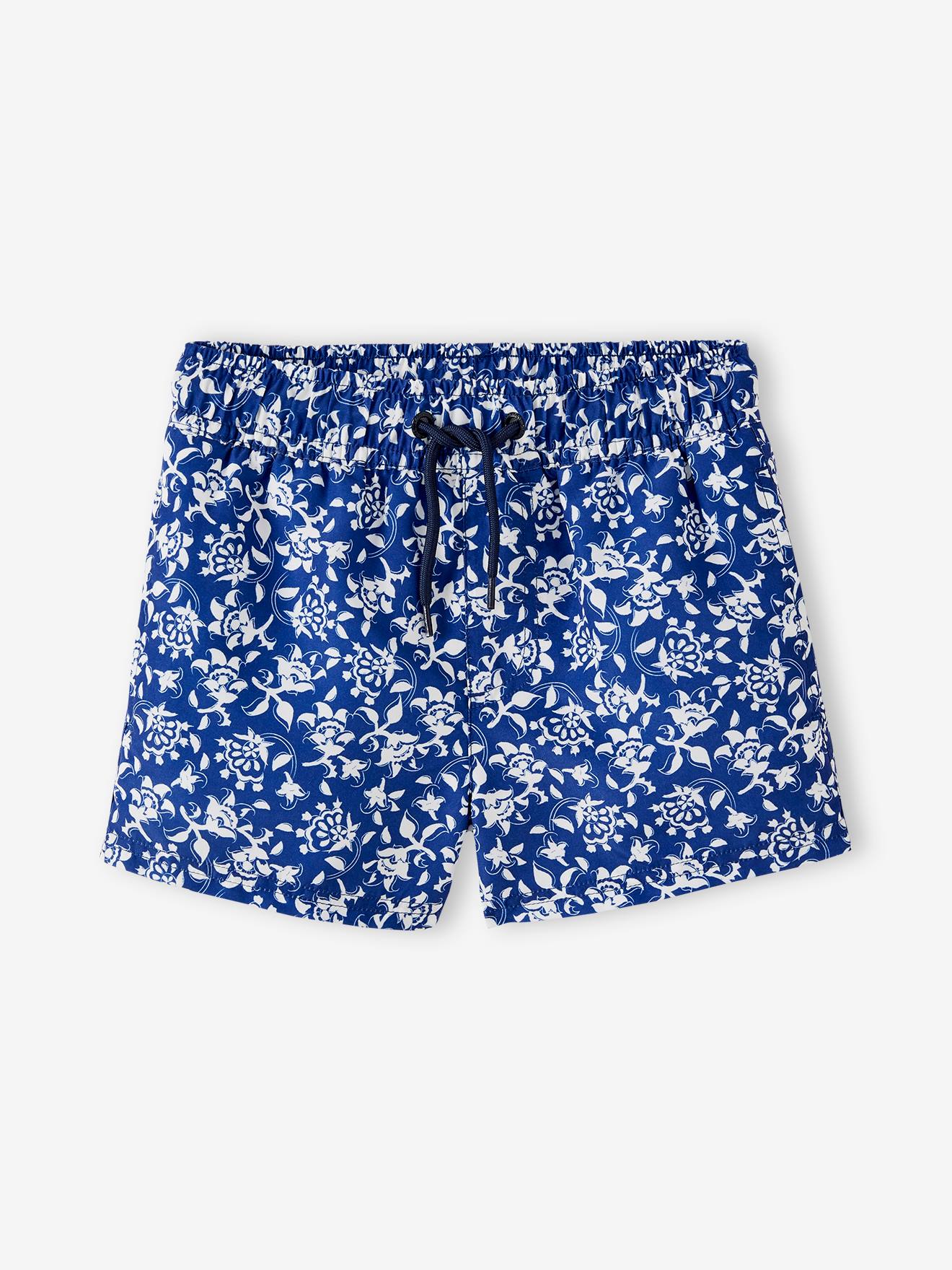 Vertbaudet Capsule Bademode Team Familie: Jungen Badeshorts Oeko-Tex - blau/weiß geblümt