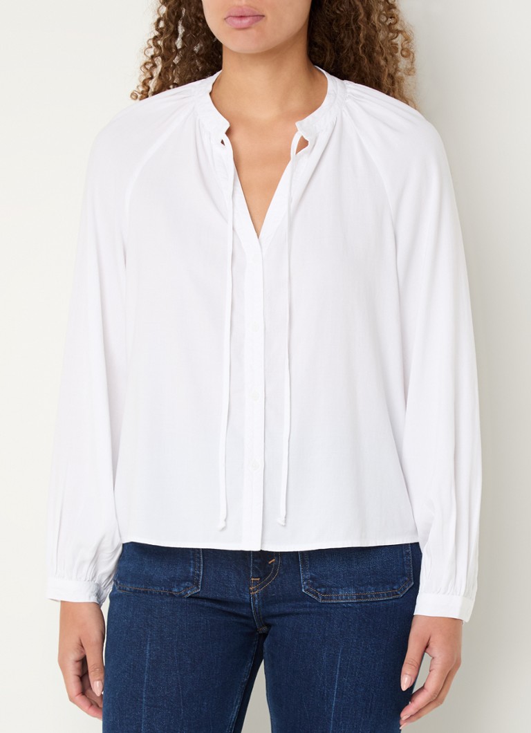 Bella Dahl lyocell raglan blouse with bow collar and balloon sleeves