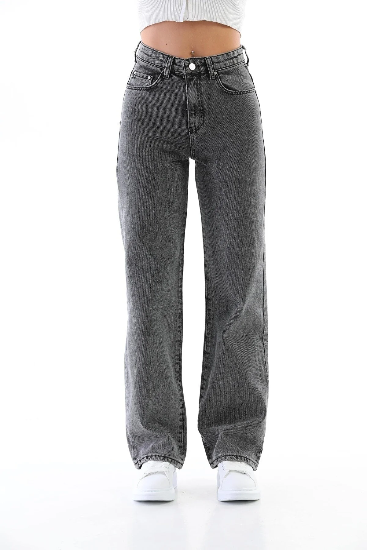 BİKELİFE  Geräucherte, schneegewaschene Palazzo-Jeans mit hoher Taille für Damen