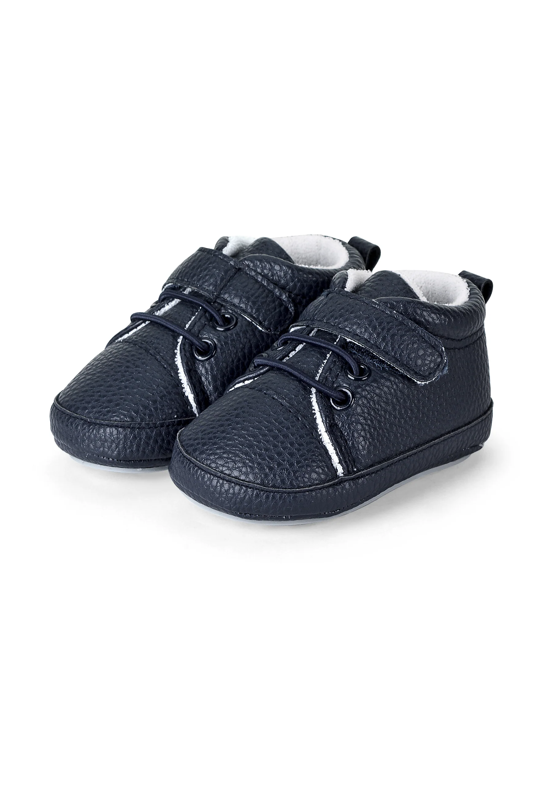 Babyschuh aus Kunstleder, Marine und Weiß