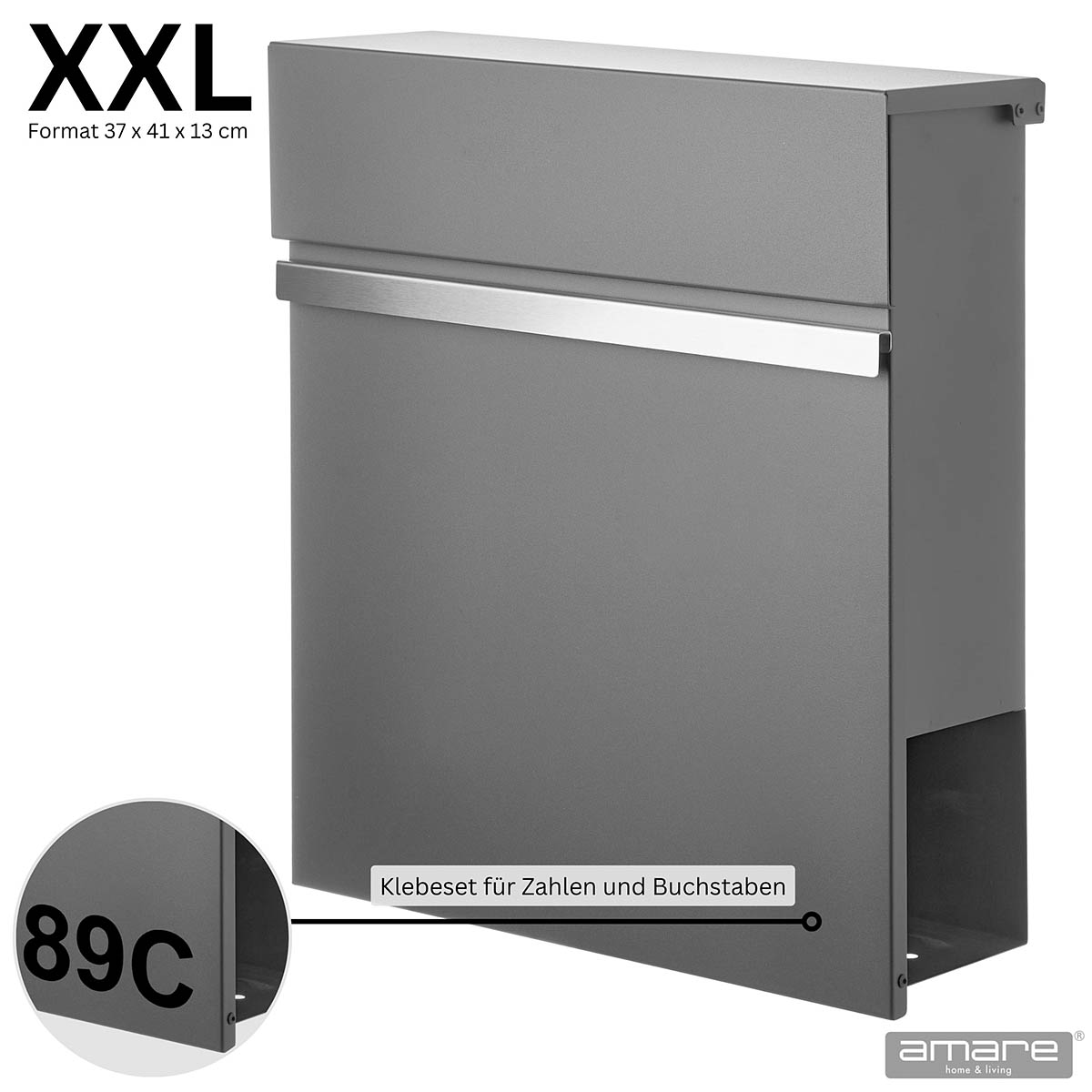 Weles AMARE DESIGN XXL Edelstahl Briefkasten Series 5  - 37 x 41 x 13 cm - Anthrazit