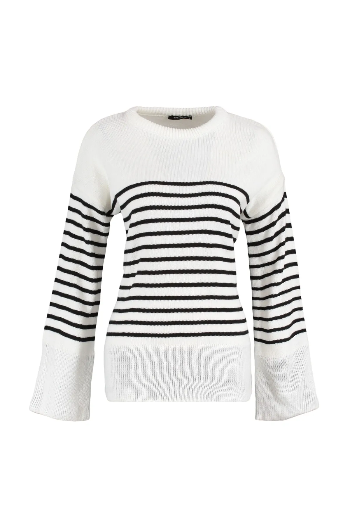 Trendyol Collection  Ecrufarbener, gestreifter Strickpullover mit weiter Passform TWOAW23KZ01031