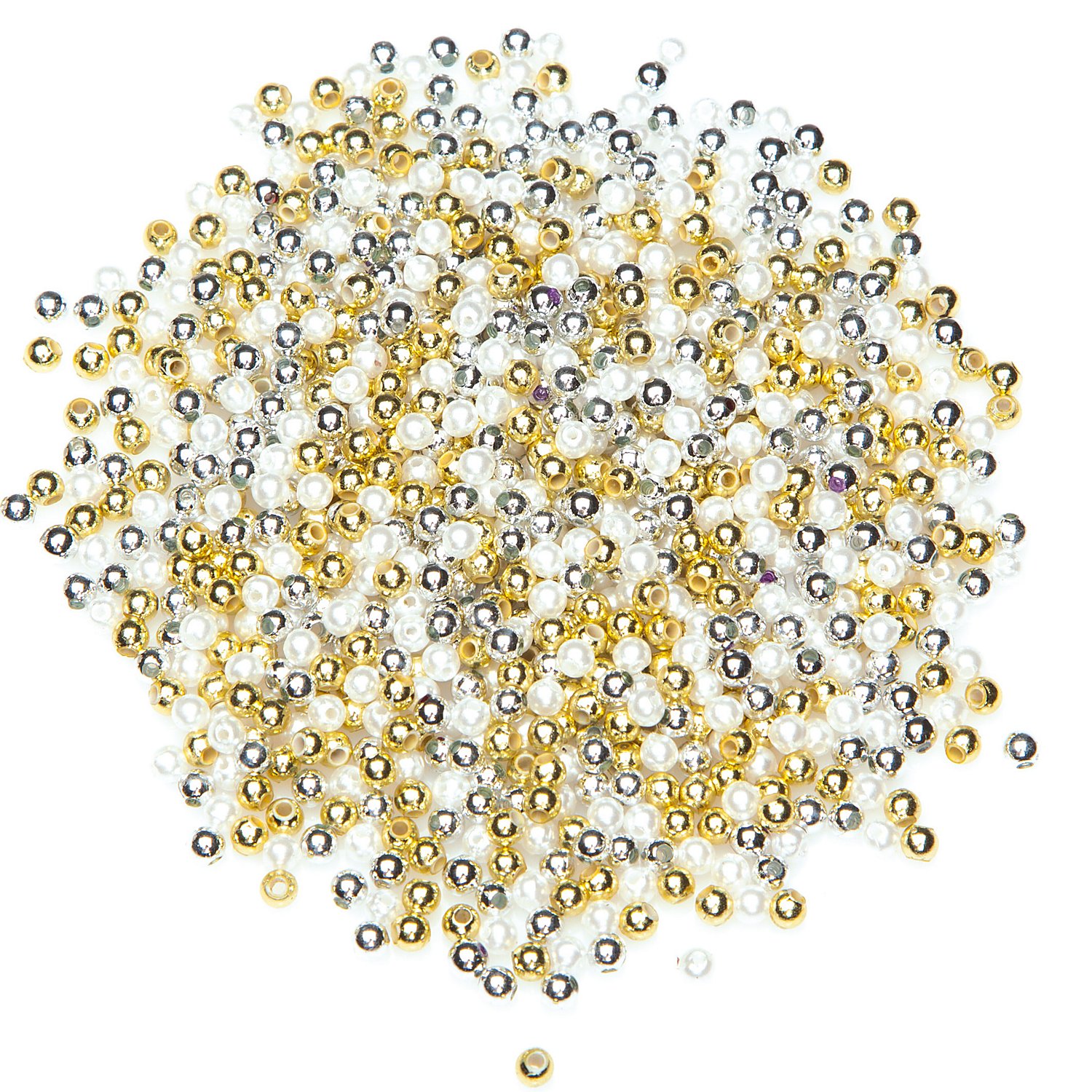 Acrylperlen, gold-silber-weiß, 4 mm Ø, 30 g