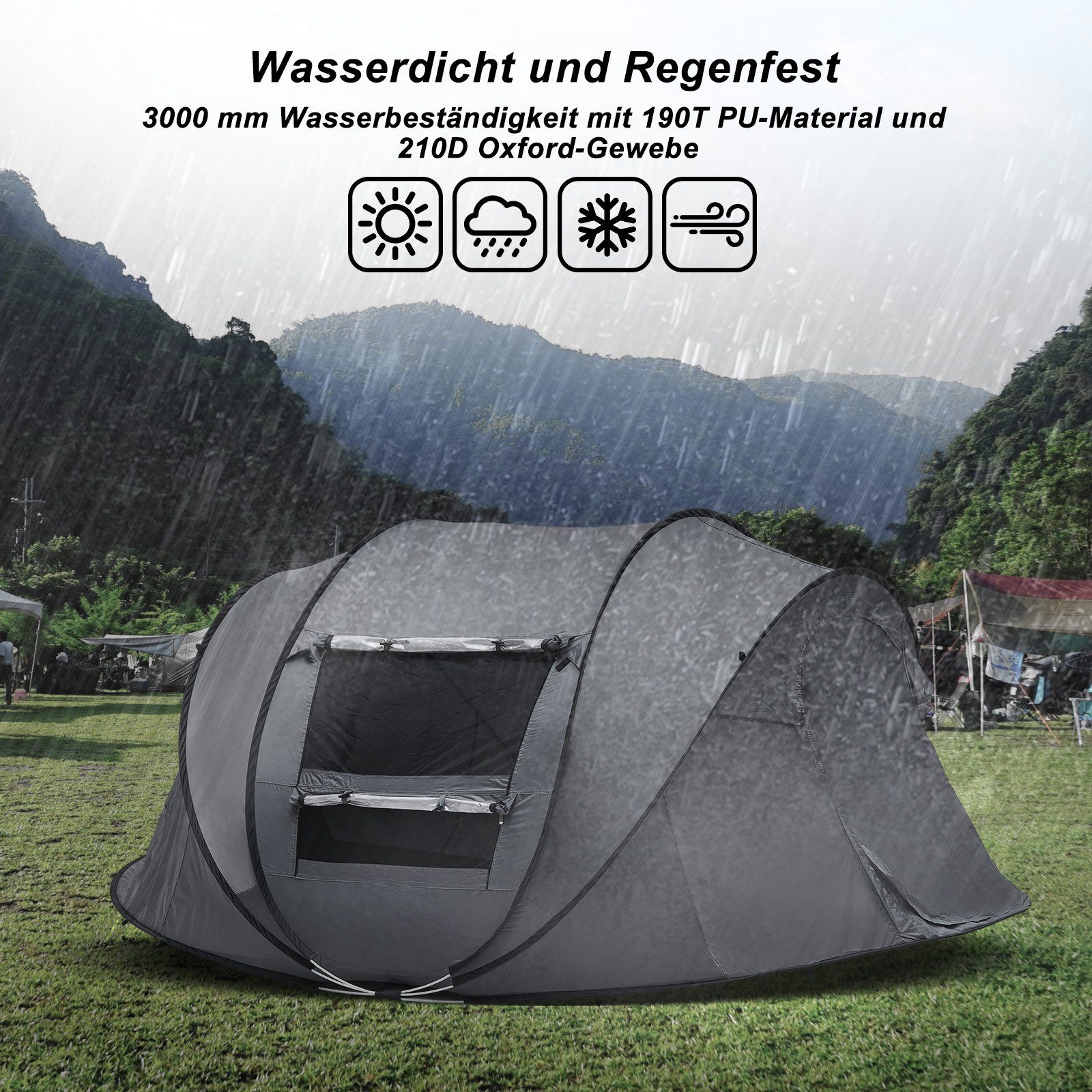 LEMROE Kuppelzelt Wurfzelt Pop up Zelt, Personen: 3, UPF 50+ Wasserdicht